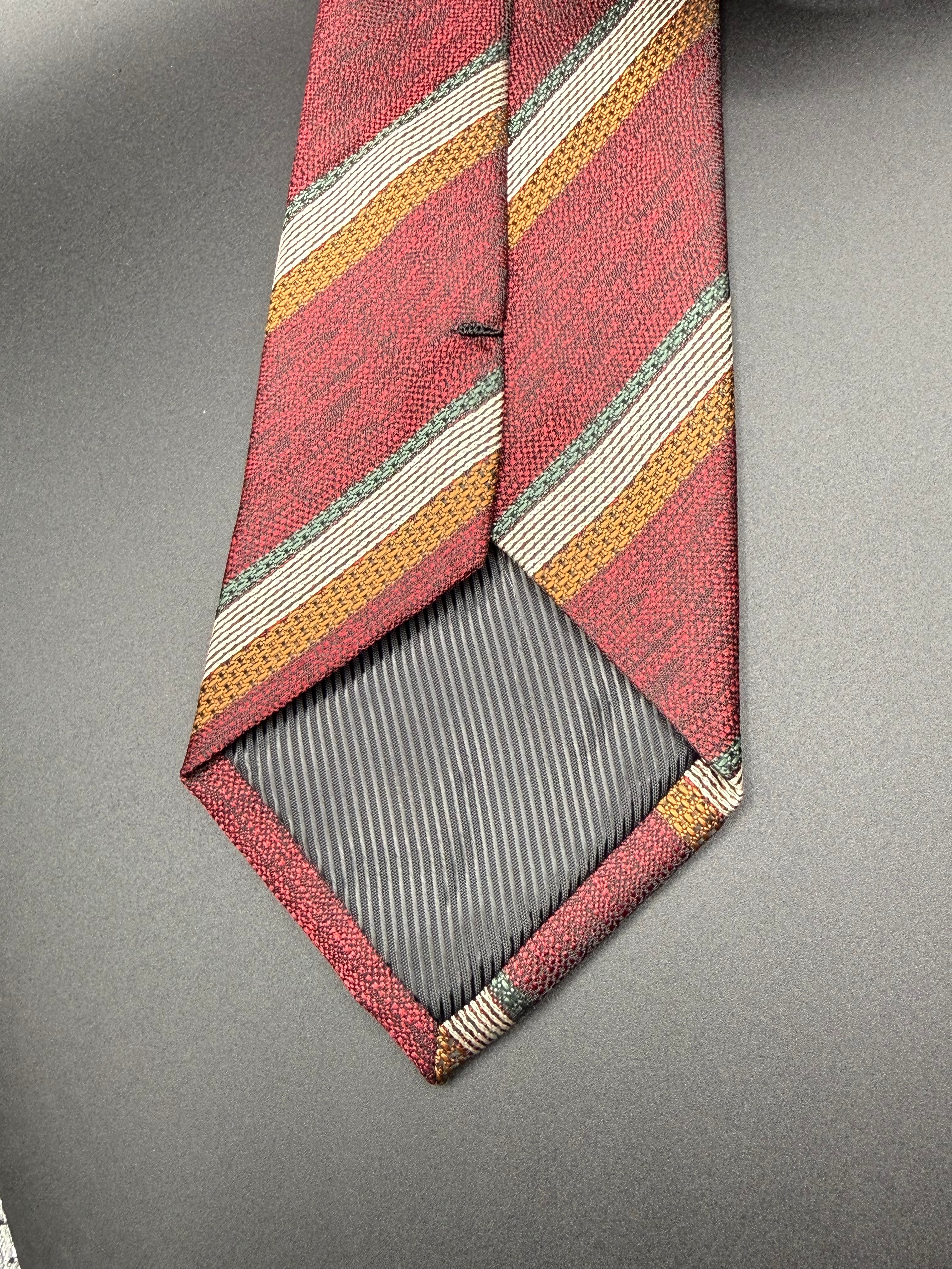White, Forest Green, and Bronze Stripes on Burgundy Necktie