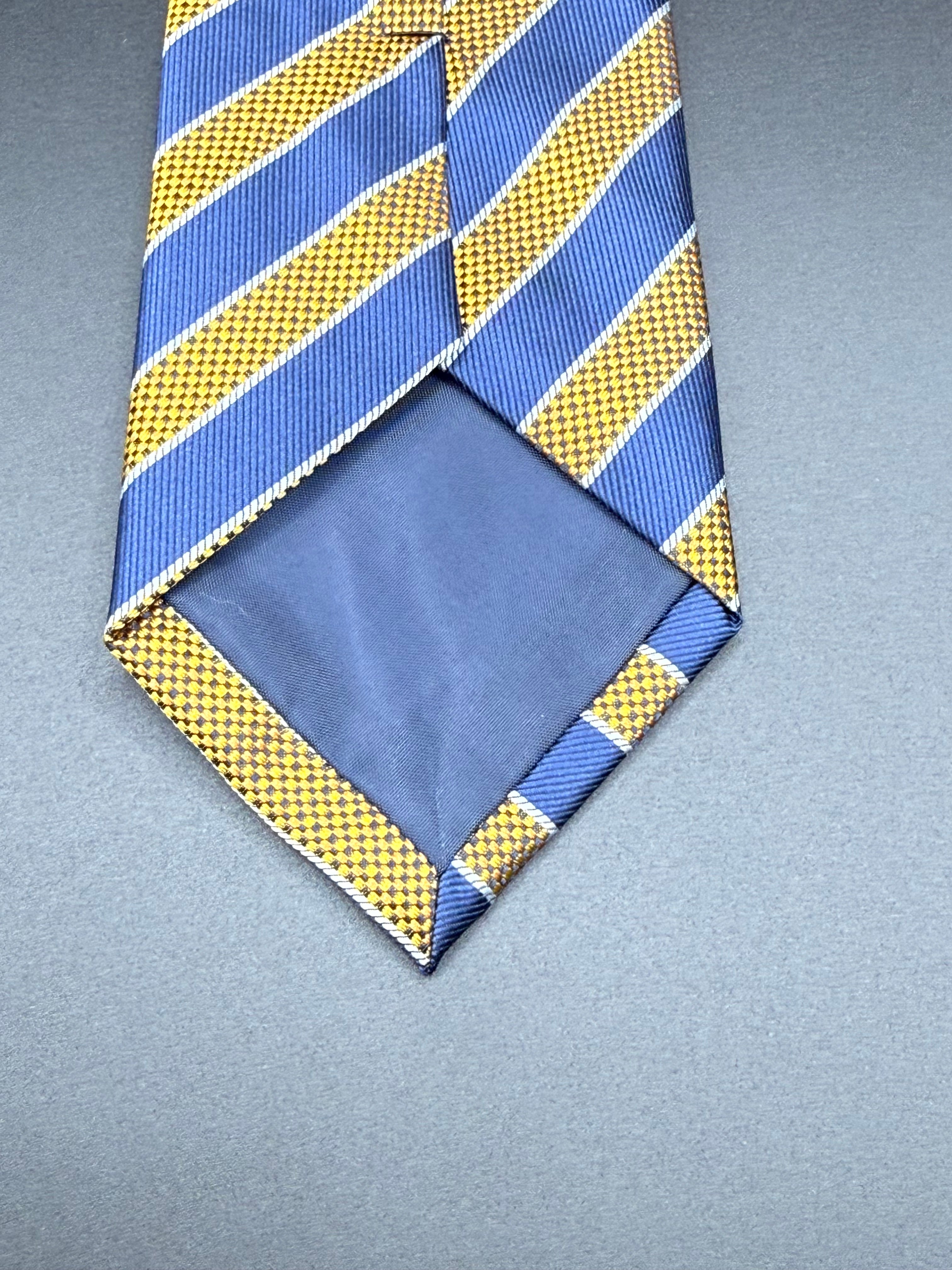 Navy, Yellow, and White Striped Necktie