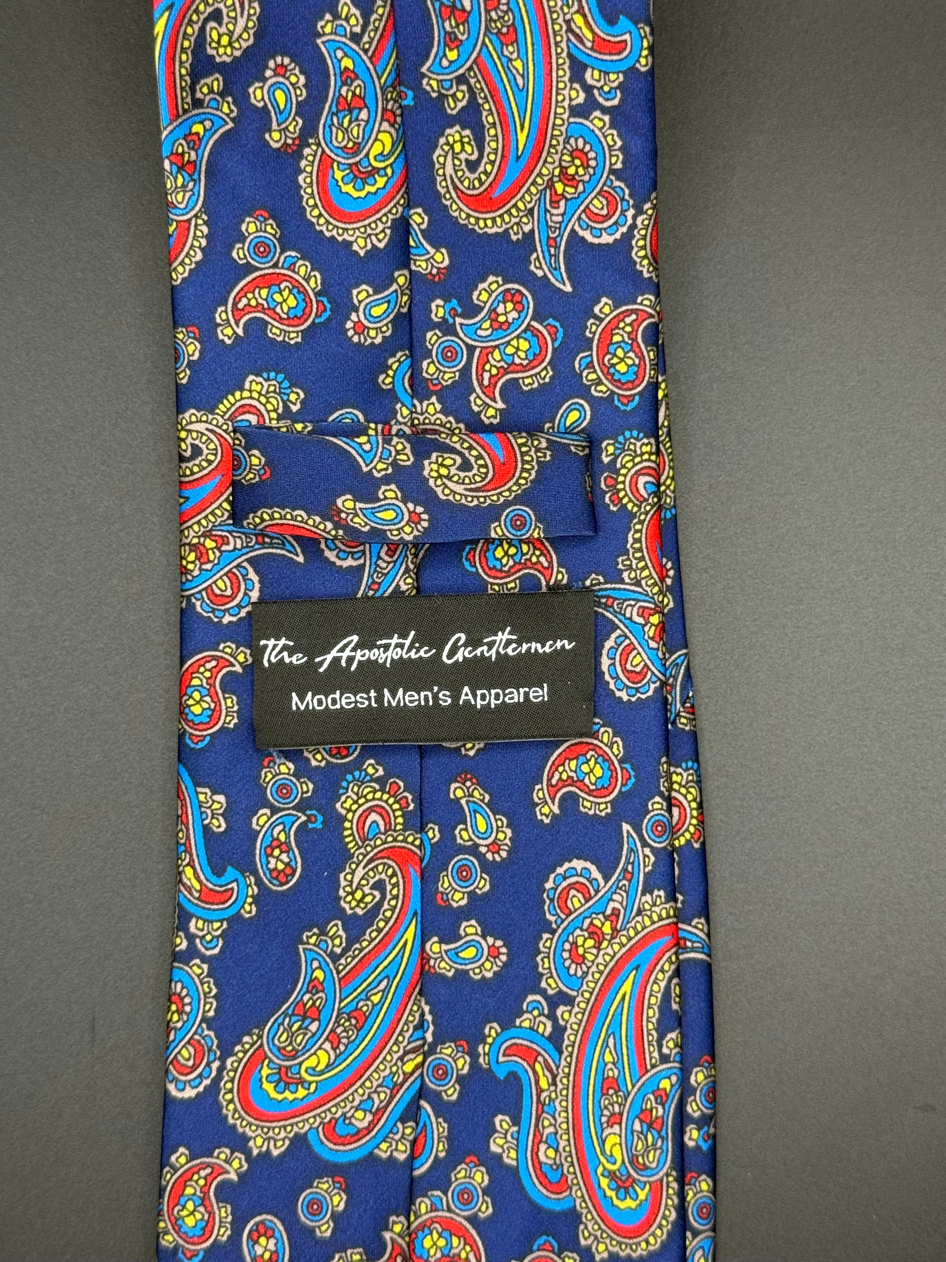 Red, Yellow, and Turquoise Vintage Paisley on Royal Blue Necktie