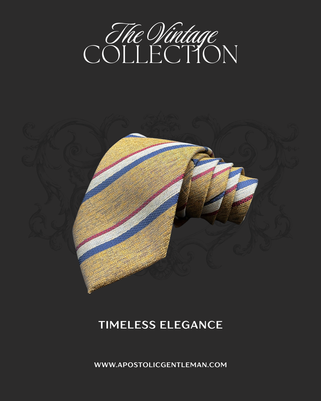 White, Blue, Red, and Golden Yellow Striped Necktie
