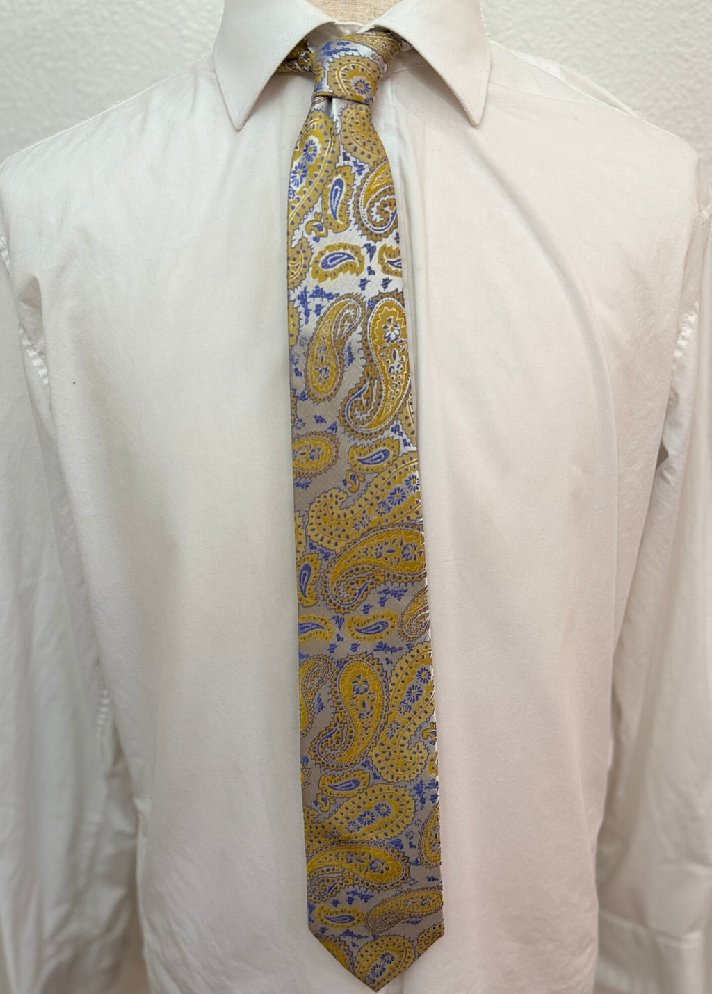 Mustard and Steel Blue Platinum Paisley Necktie