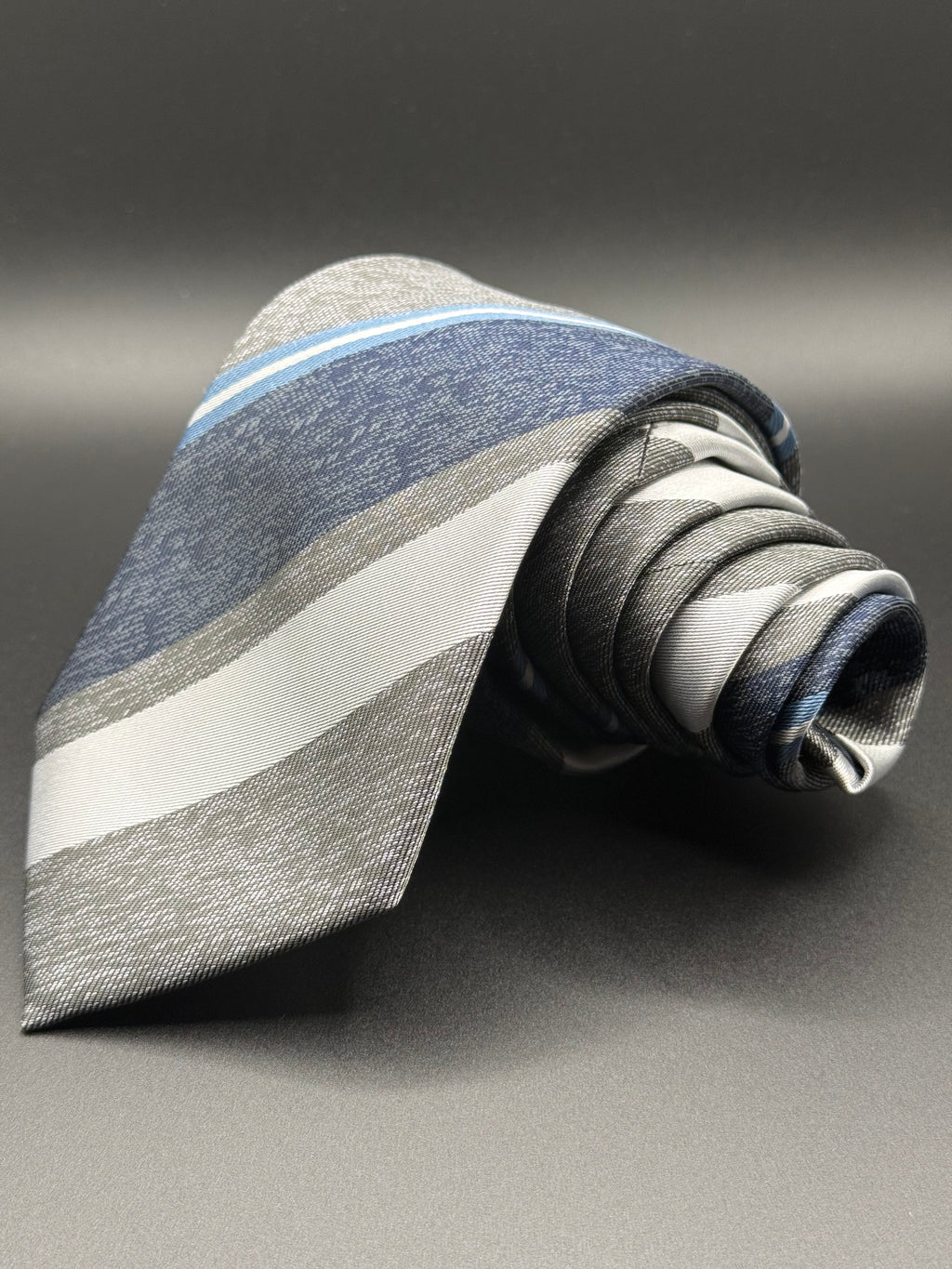Navy, Silver, and Sky-Blue Striped Necktie
