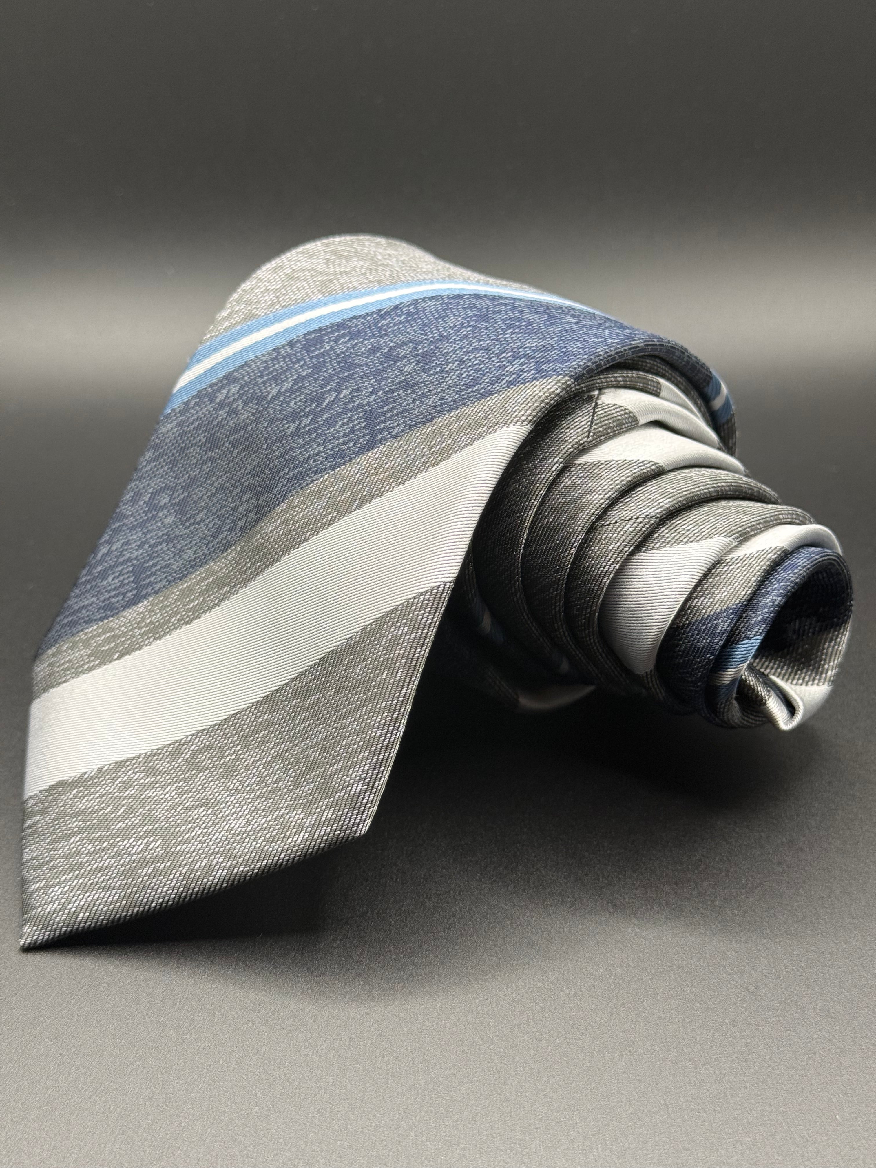 Navy, Silver, and Sky-Blue Striped Necktie