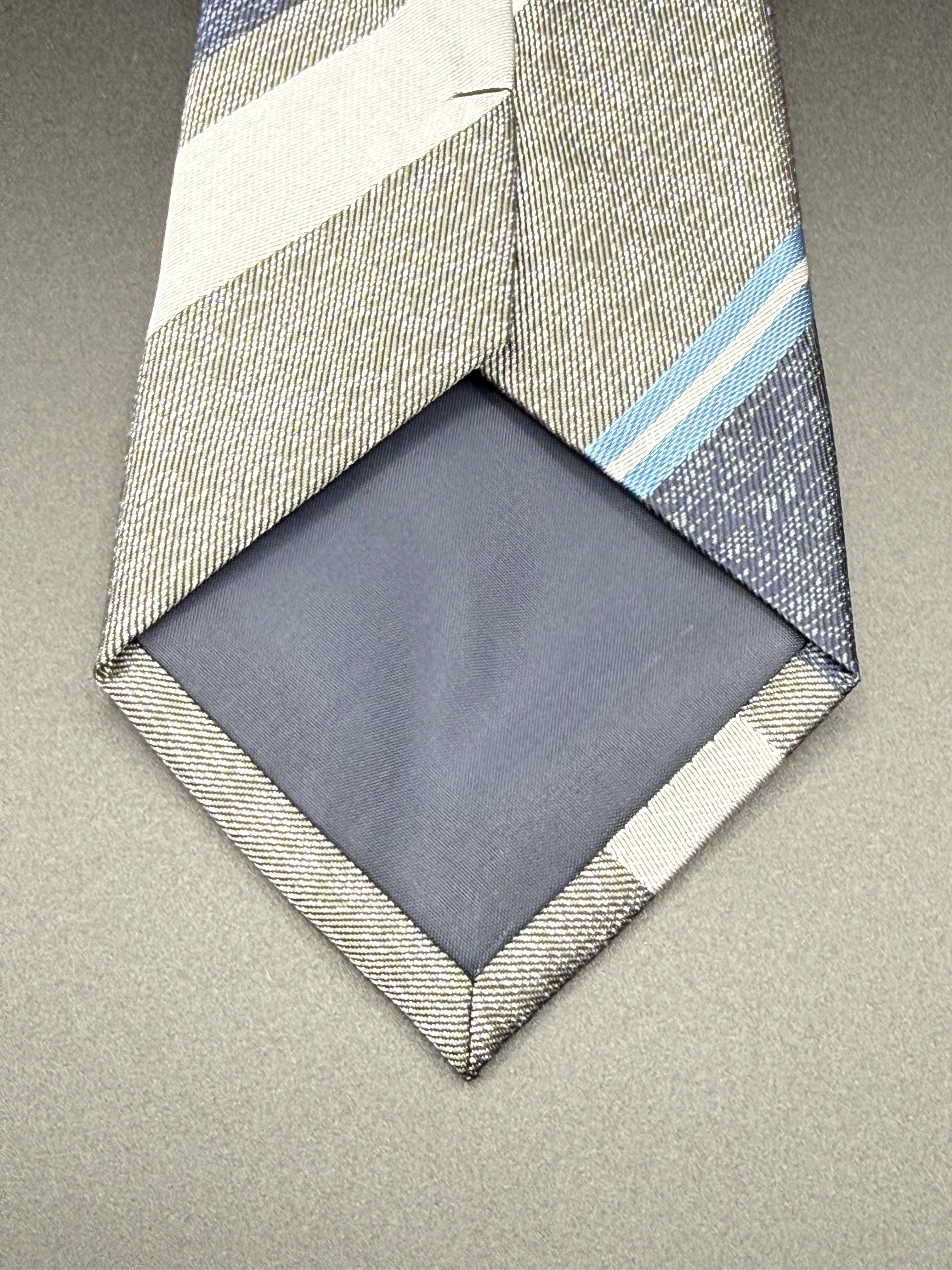 Navy, Silver, and Sky-Blue Striped Necktie