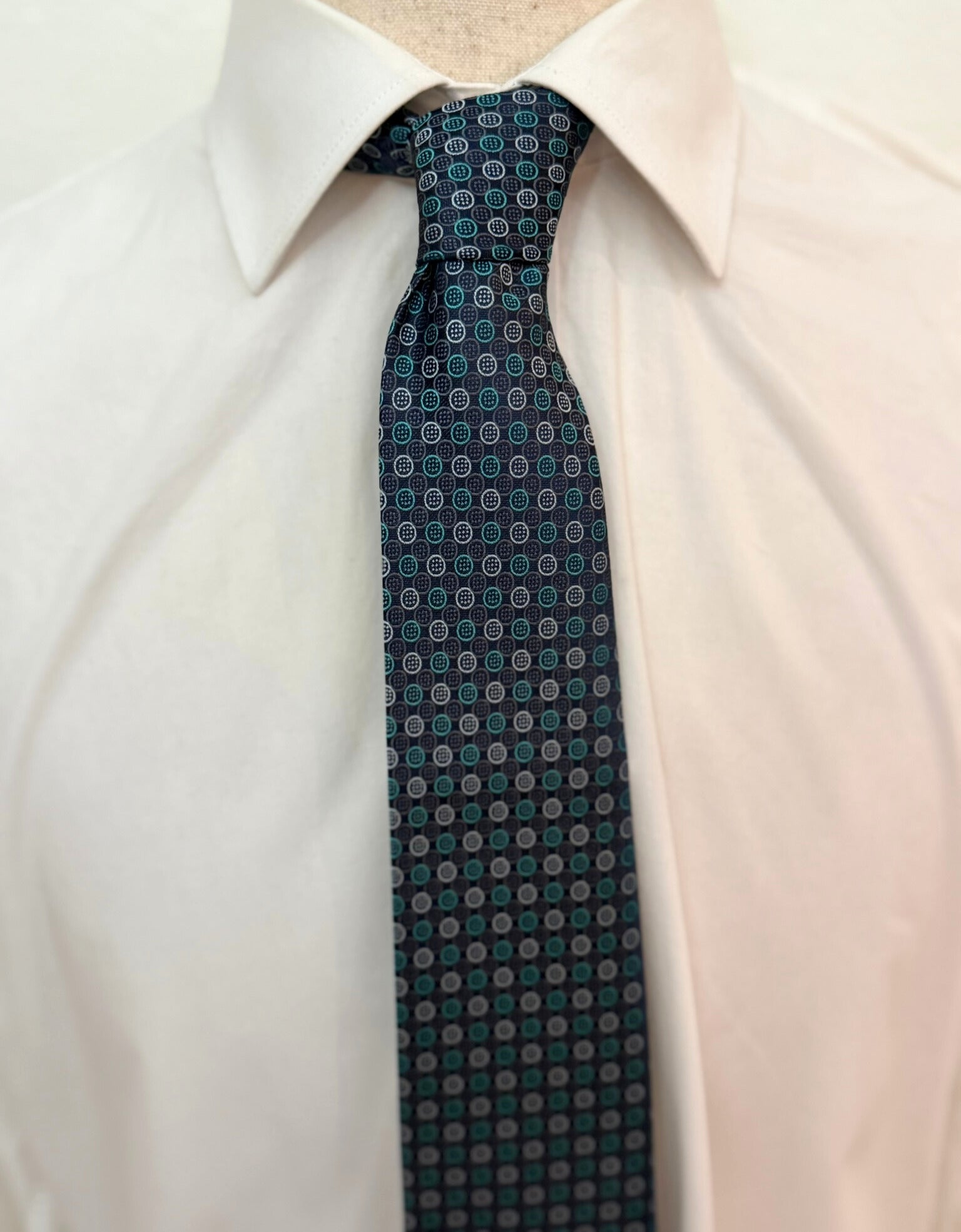 Teal Green and Silver Multi Small Dotted Necktie