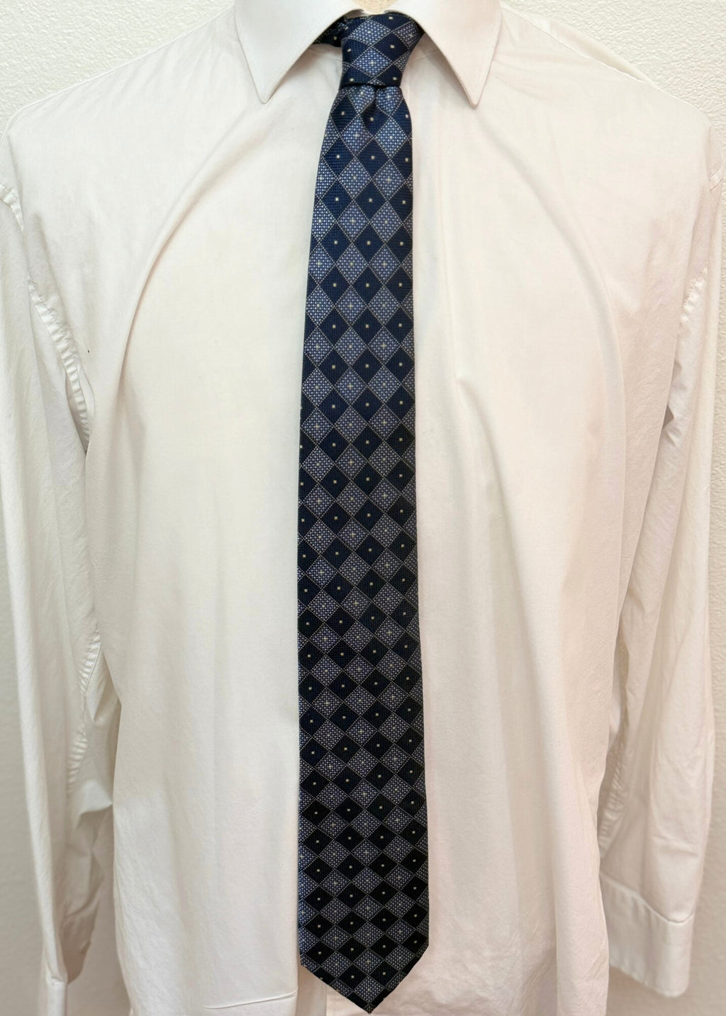 Steel Blue and Navy Design Cross Check Geometric Necktie