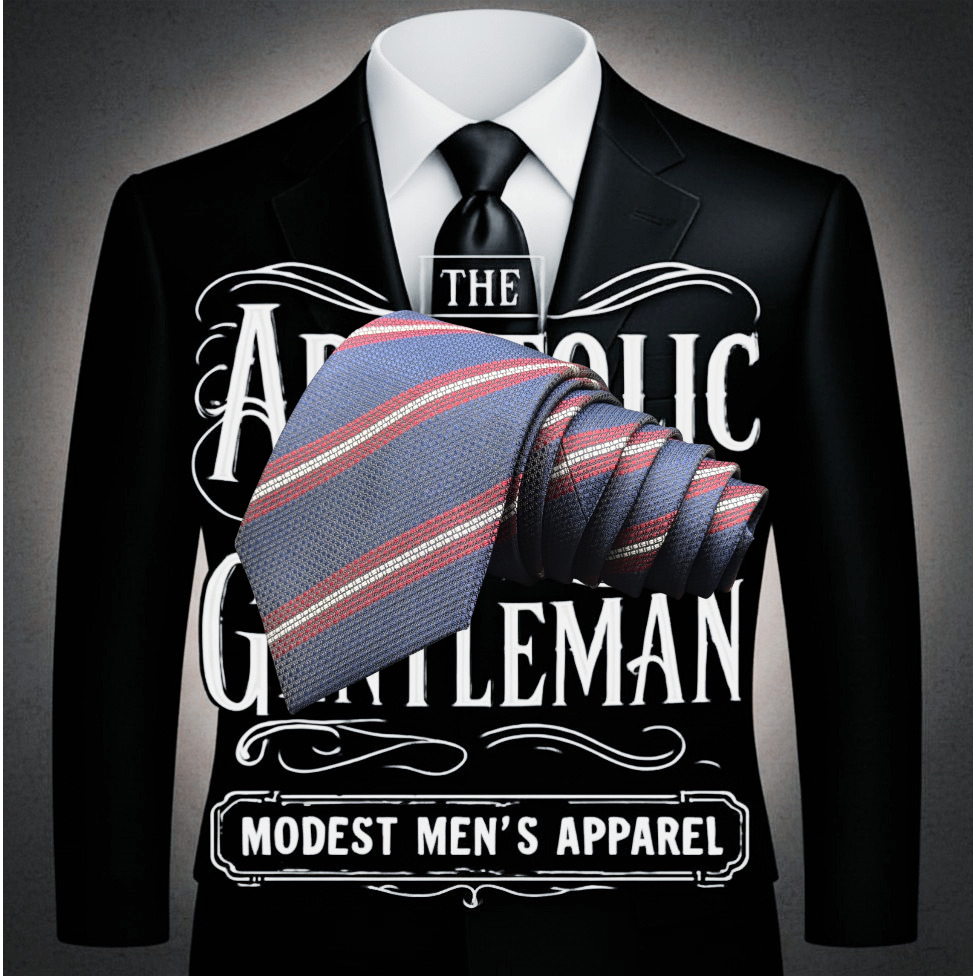 Navy, Burgundy, and Silver Stiped Necktie
