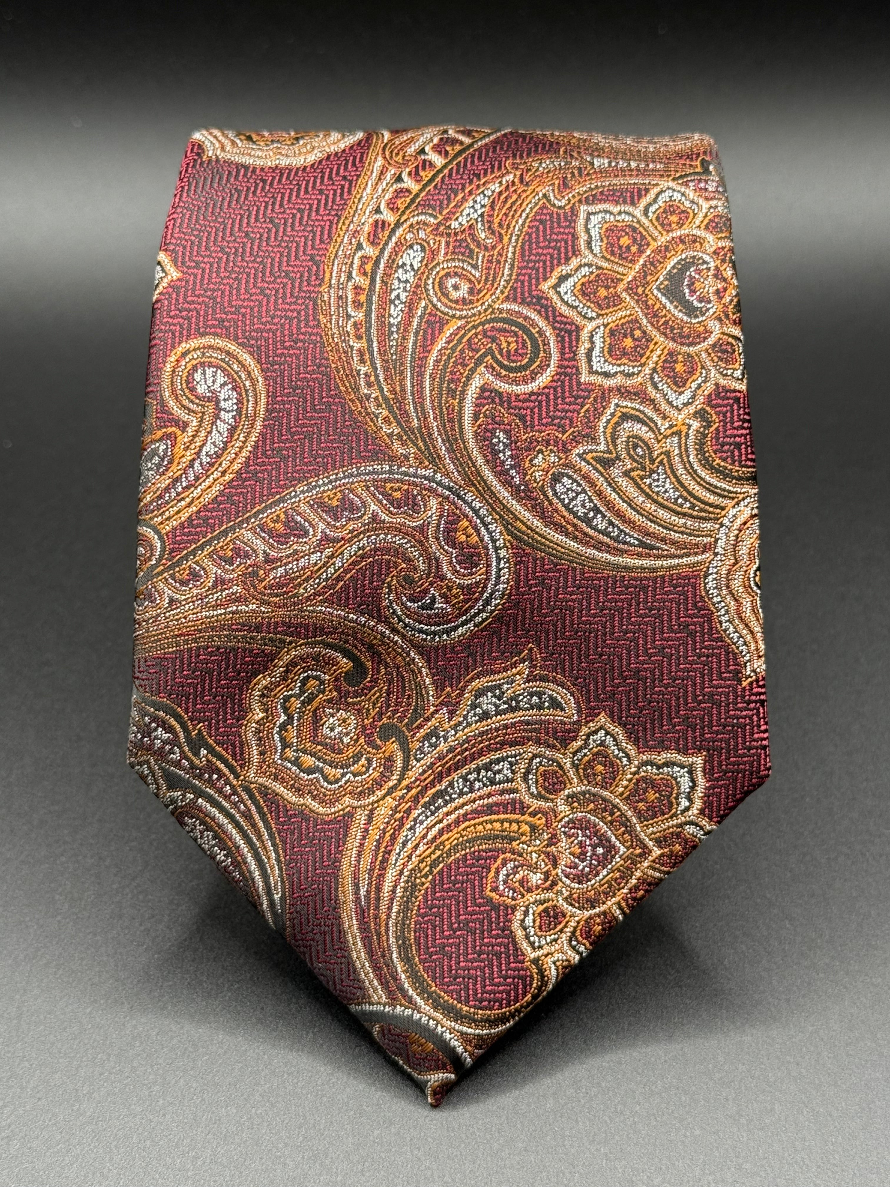 Gold, Cream, and Amber Vintage Paisley on Burgundy Necktie