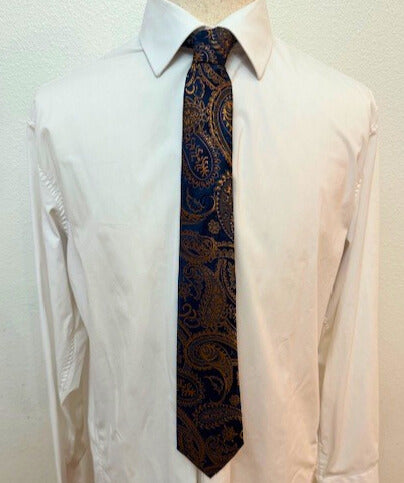 Copper and Navy Paisley on Navy Necktie
