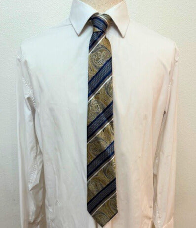 Blue, Silver, Cream Paisley & Blue-Cream Chevron Striped Necktie