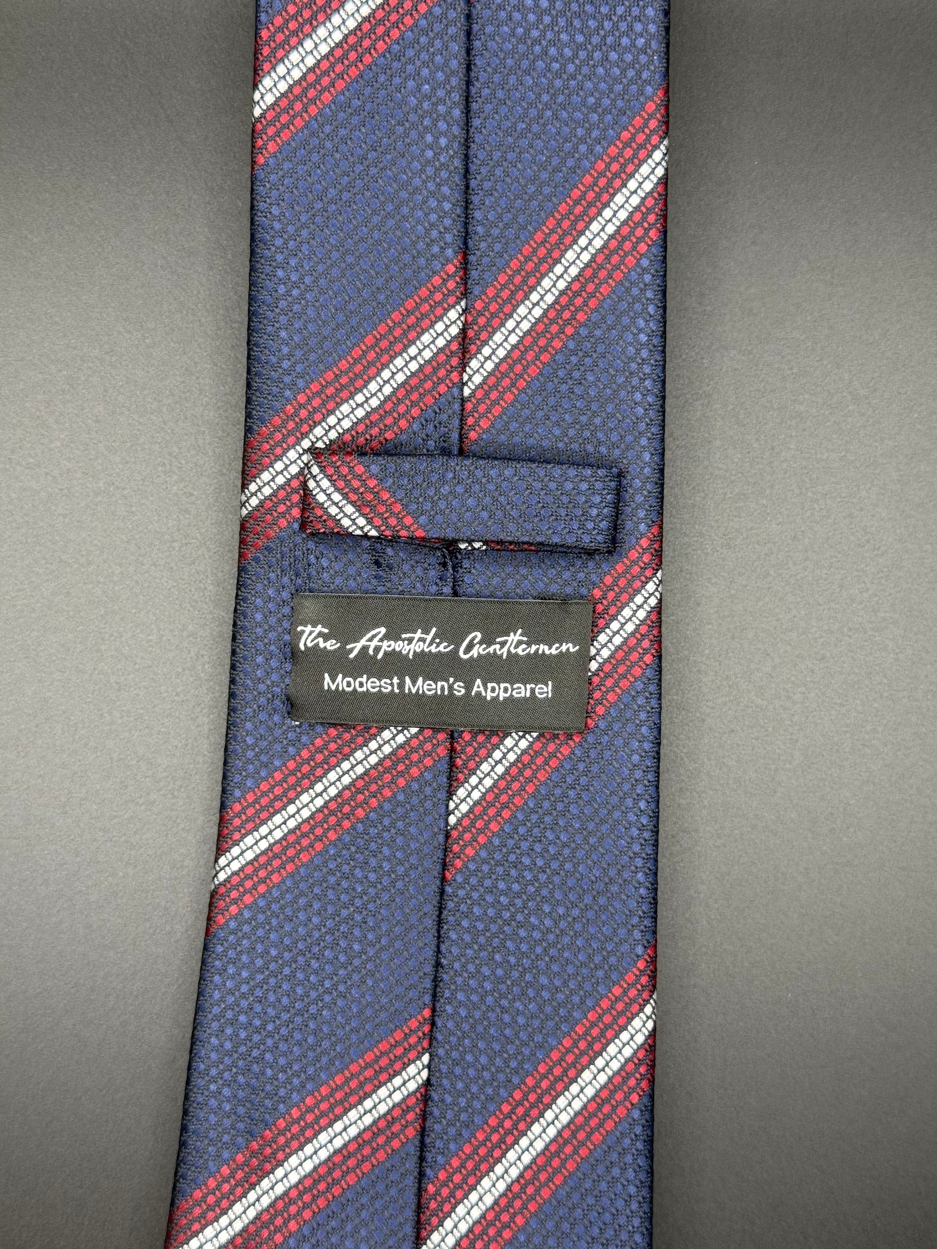 Navy, Burgundy, and Silver Stiped Necktie