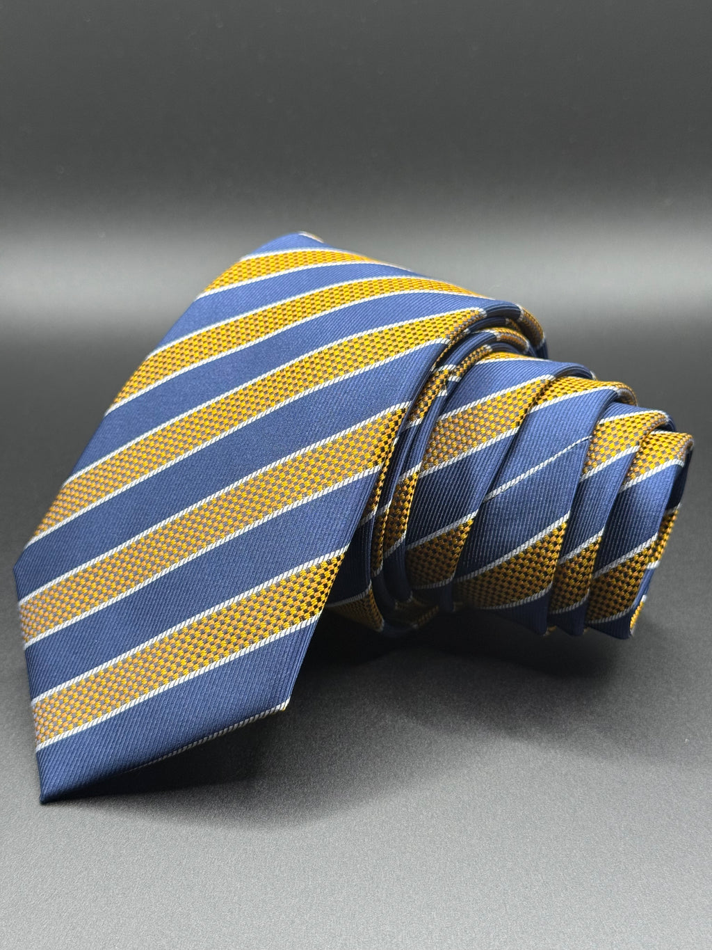 Navy, Yellow, and White Striped Necktie
