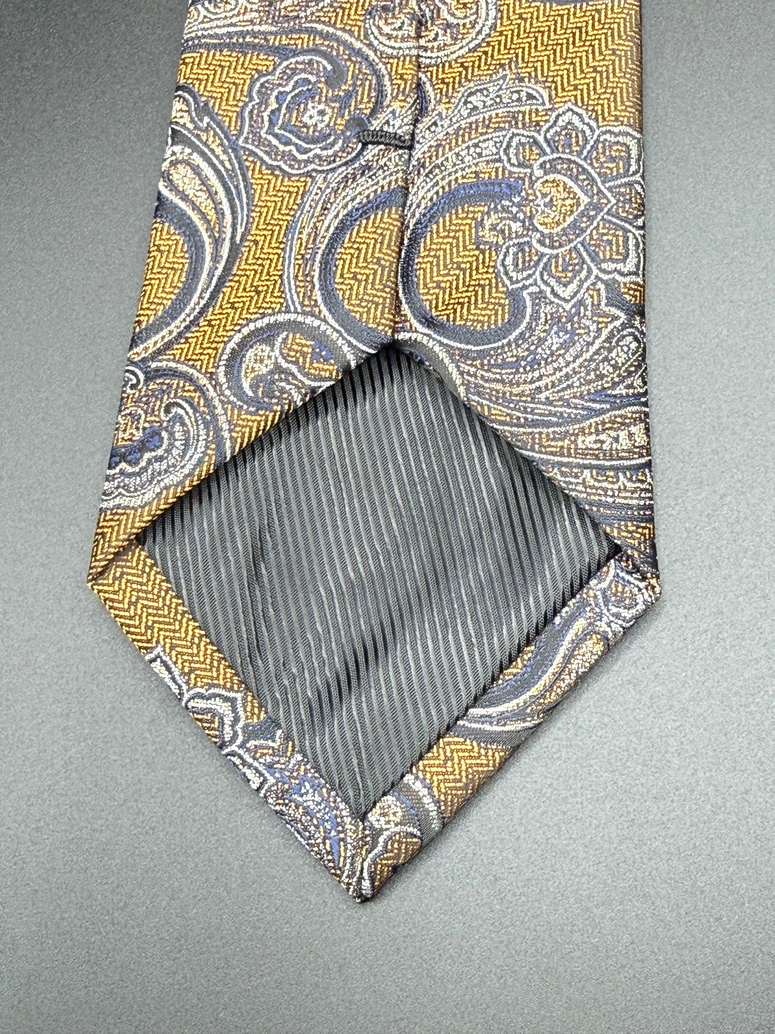 Silver and Sky Blue Vintage Paisley on Golden Yellow Necktie