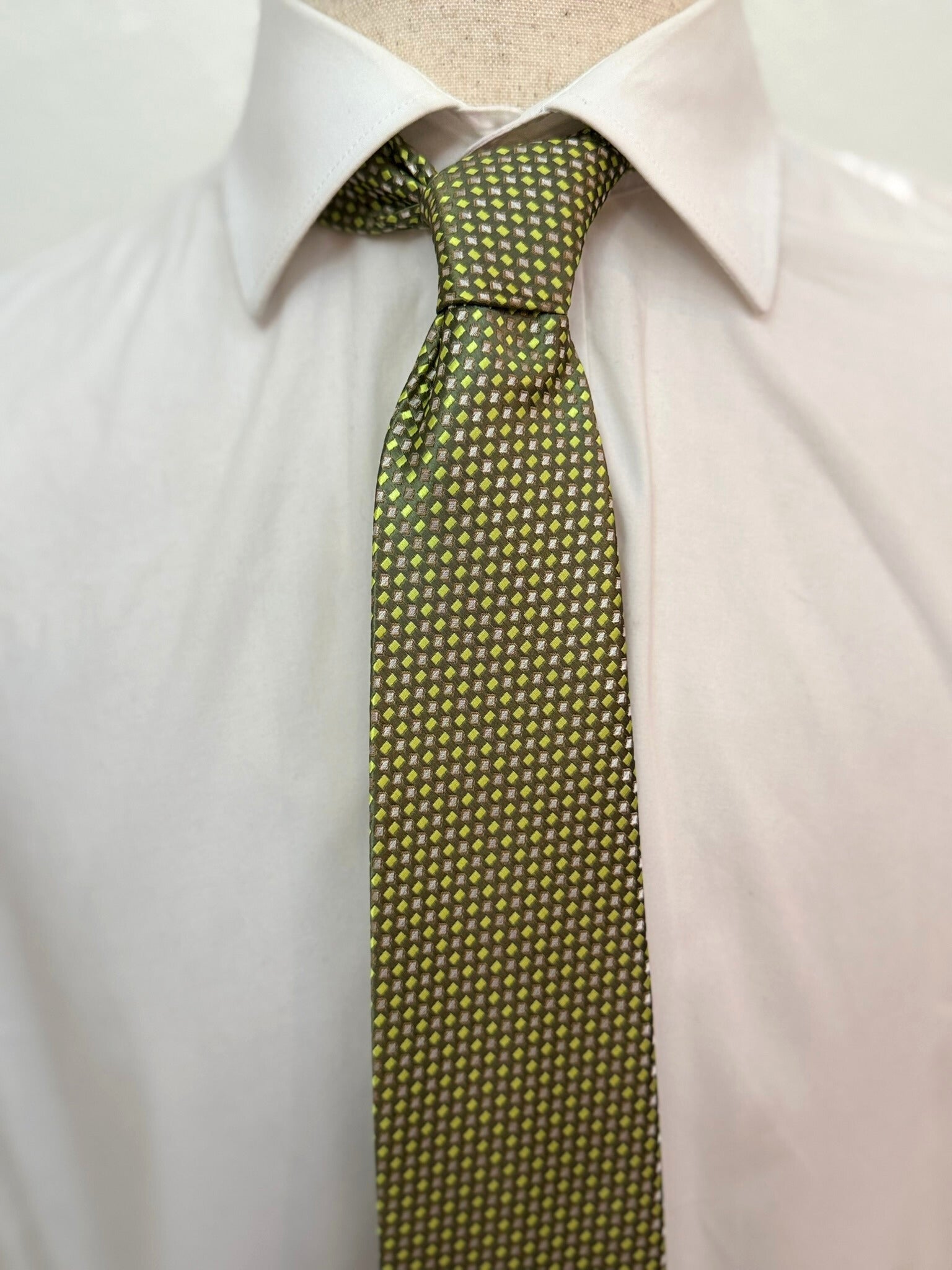 Olive, Green and Grey Geometric Necktie