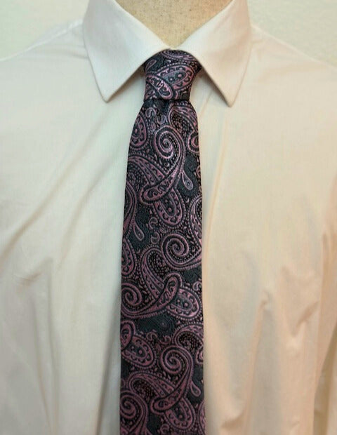 Charcoal Grey and Pink Paisley Necktie