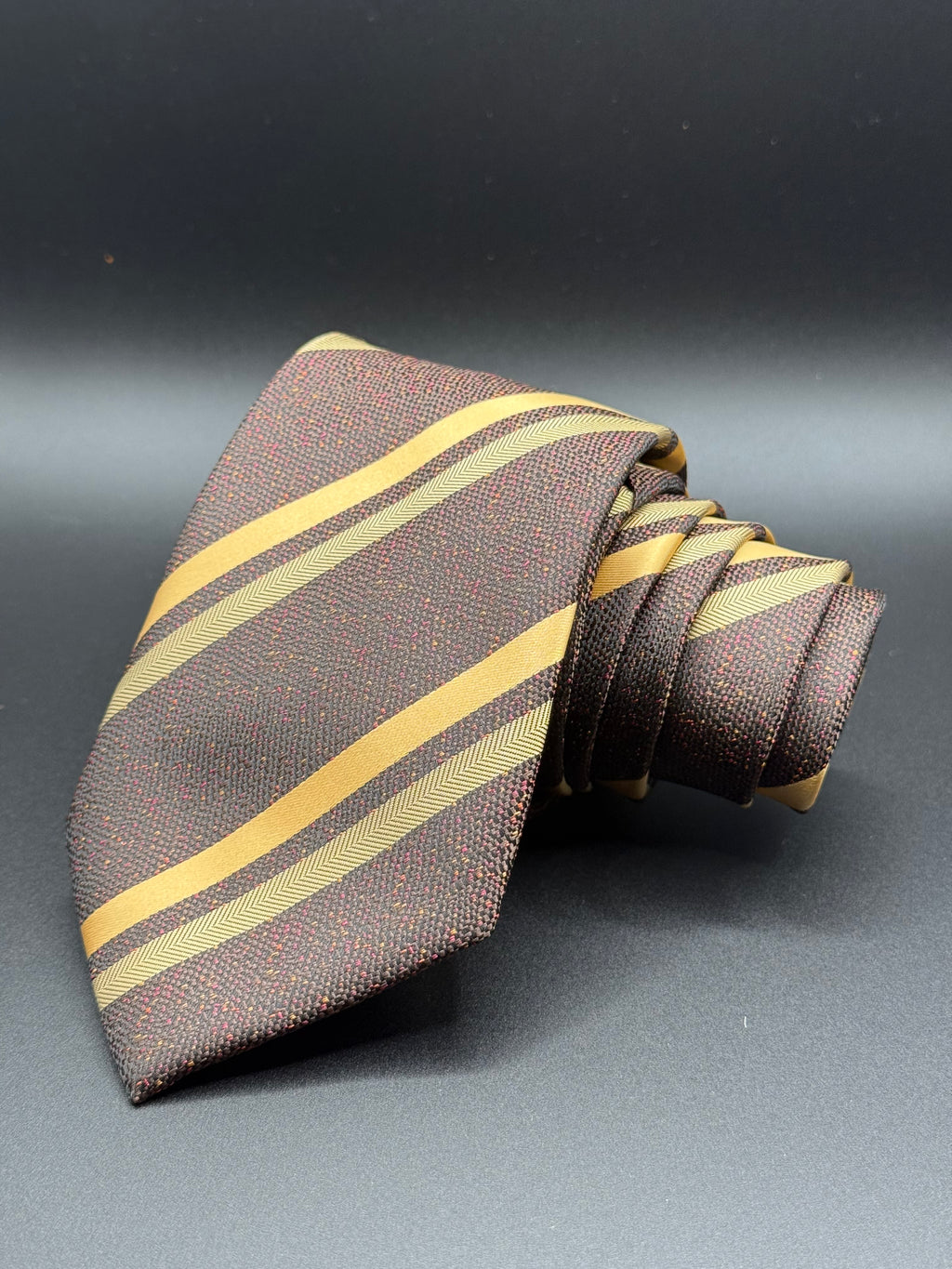 Golden Striped on Brown with Red Speckles Necktie