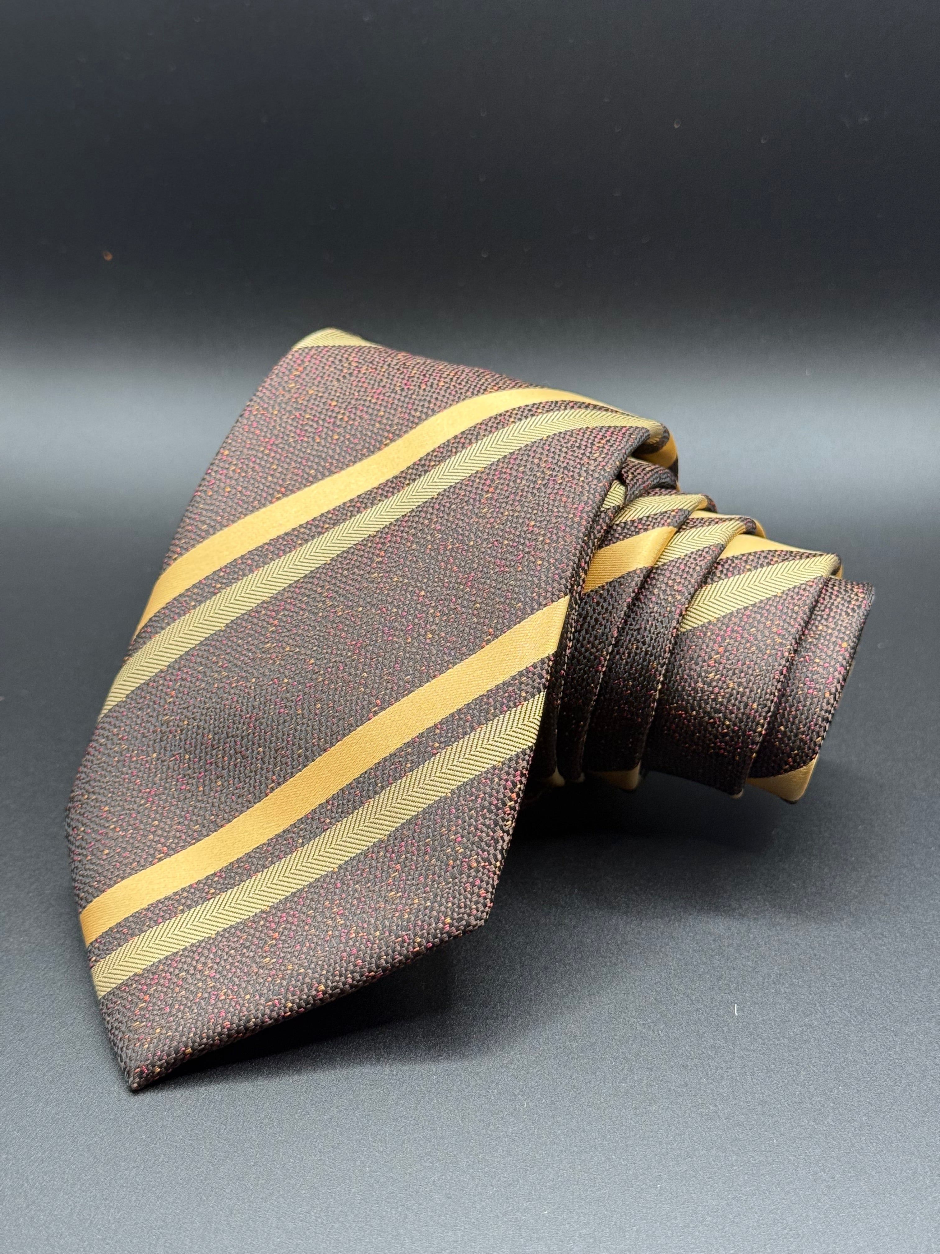 Golden Striped on Brown with Red Speckles Necktie