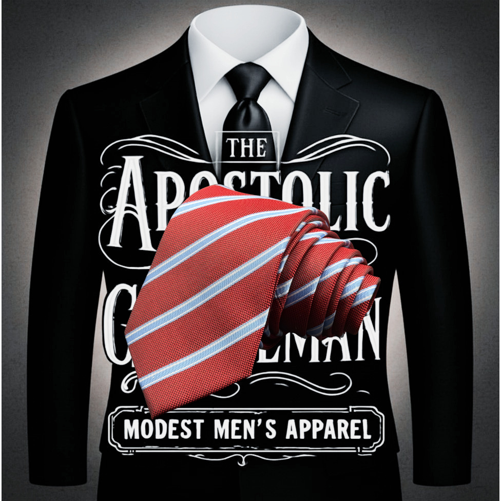 Deep Red, Sky Blue, and White Striped Necktie