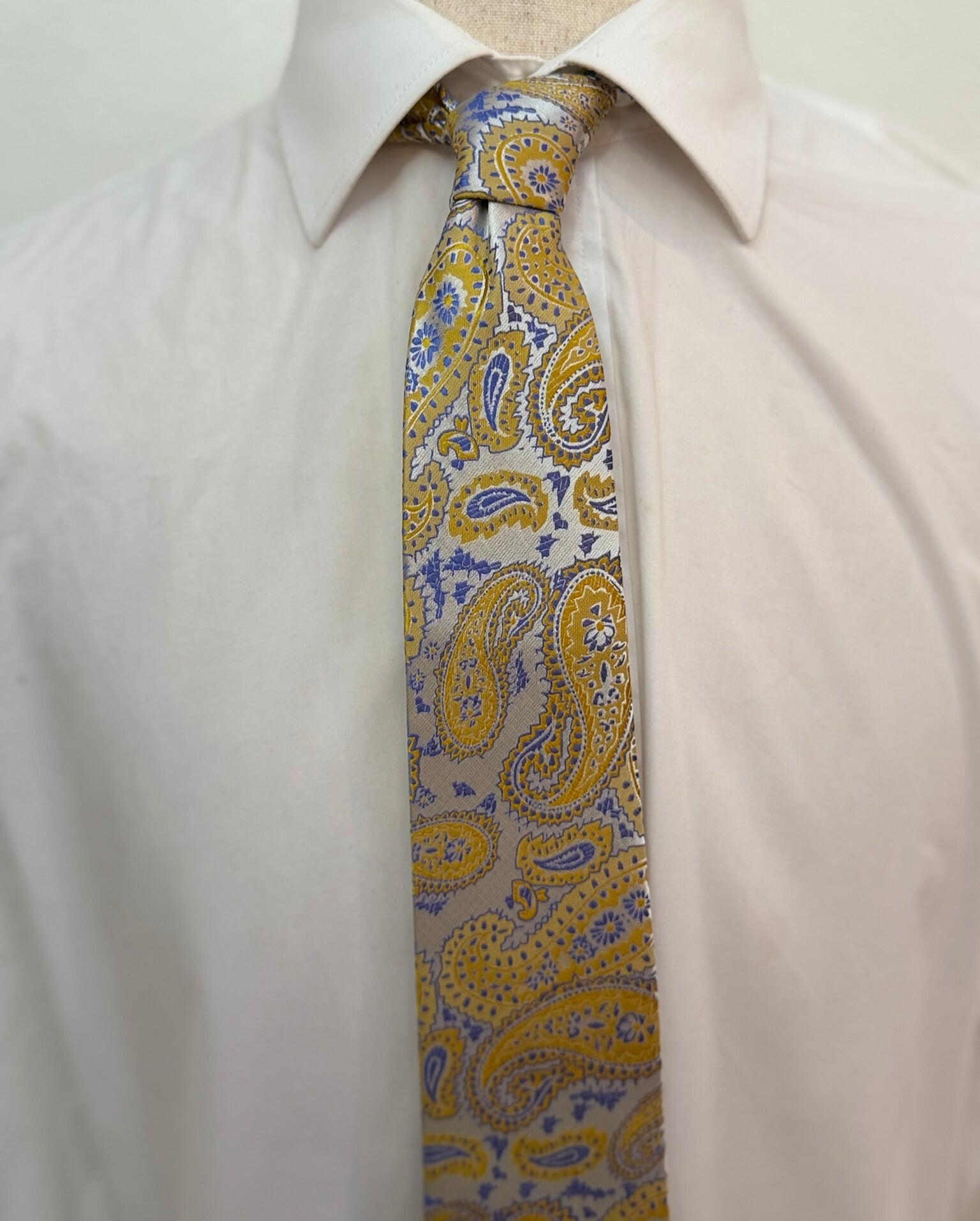 Mustard and Steel Blue Platinum Paisley Necktie
