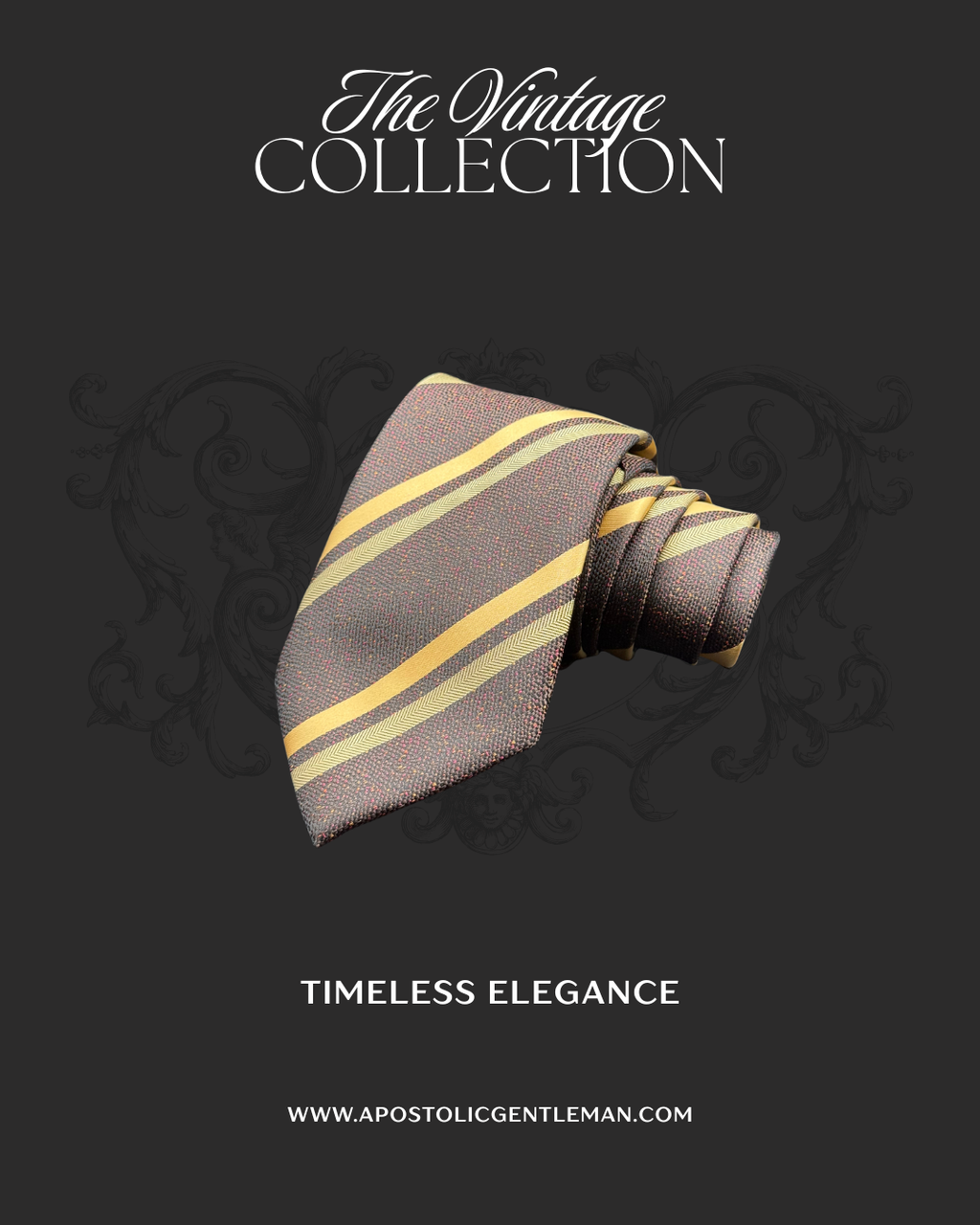 Golden Striped on Brown with Red Speckles Necktie