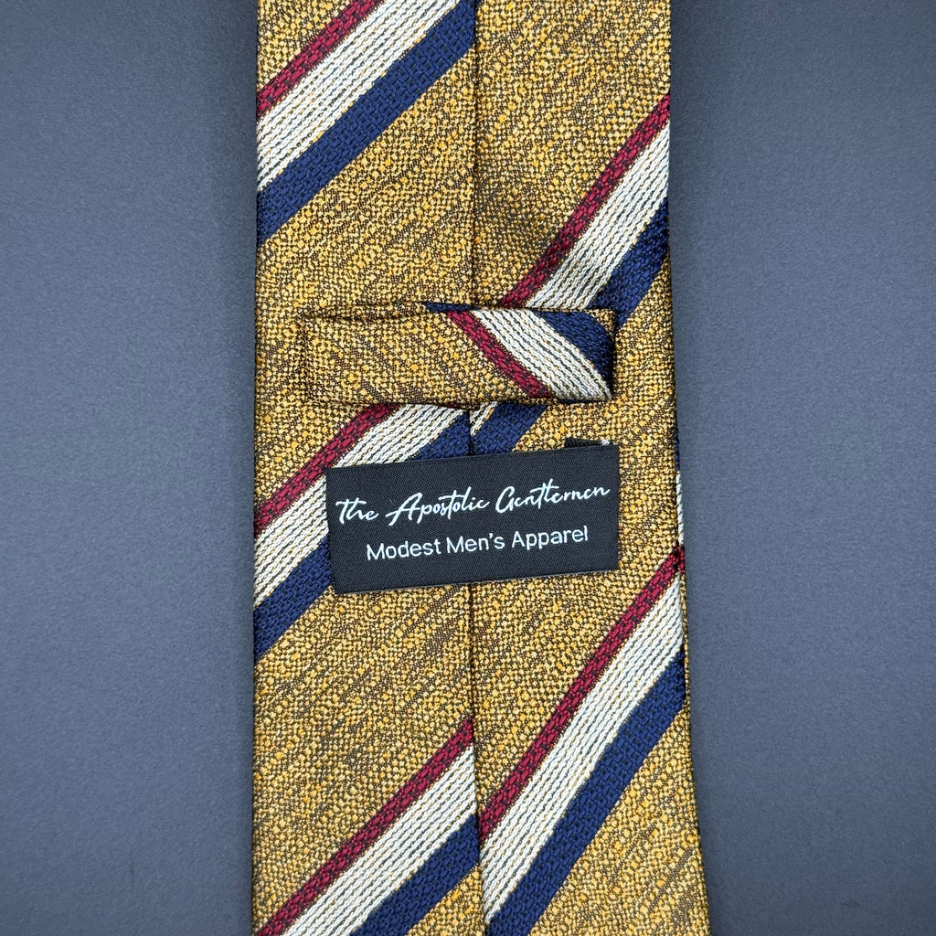 White, Blue, Red, and Golden Yellow Striped Necktie