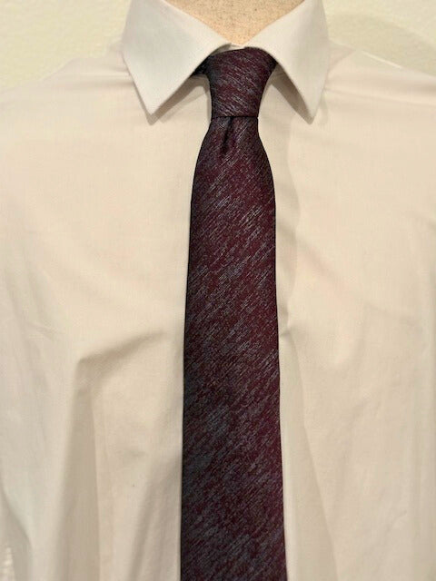 Charcoal Grey Heathered Weave on Burgundy Necktie