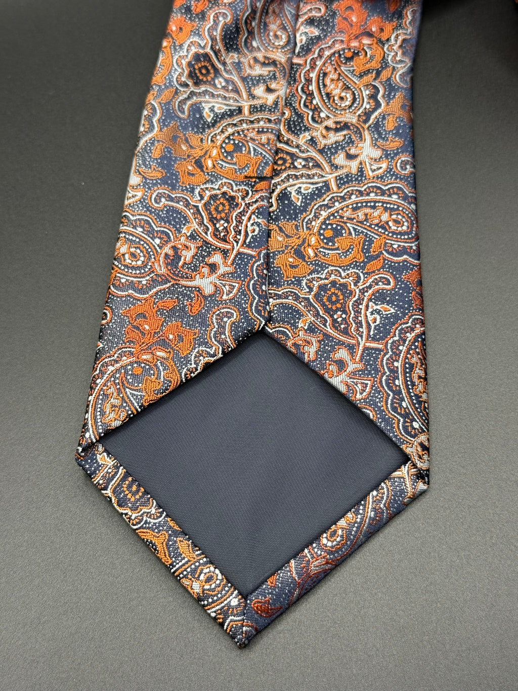 Burnt Orange and Cream Paisley on Slate Blue Necktie