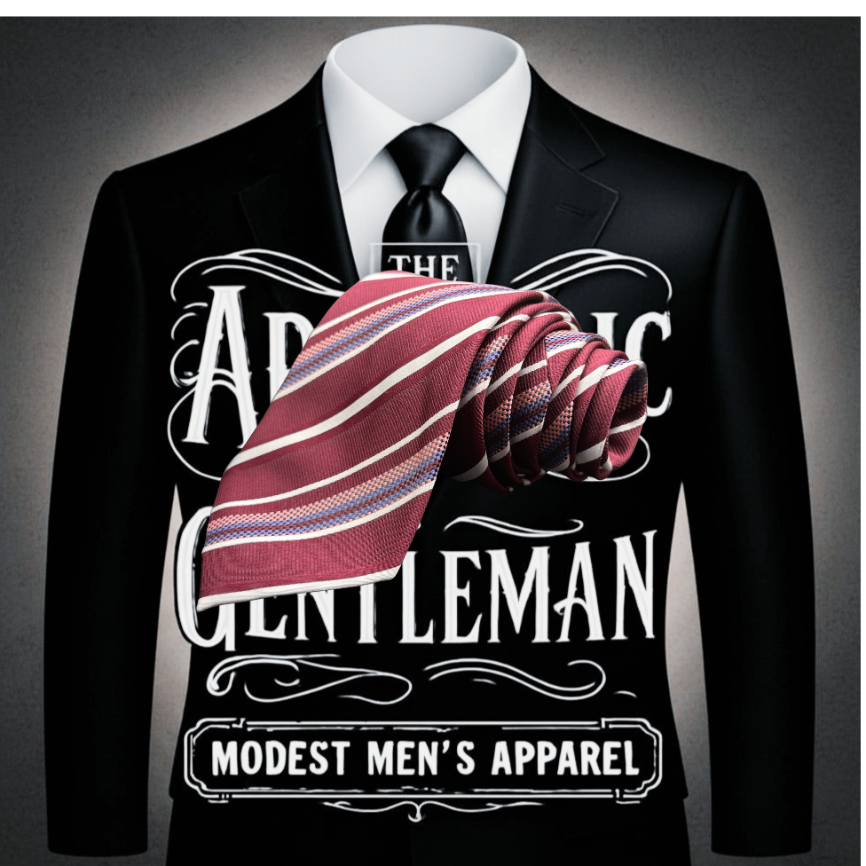 White, Rose, and Lavender Stripes on Burgundy Necktie