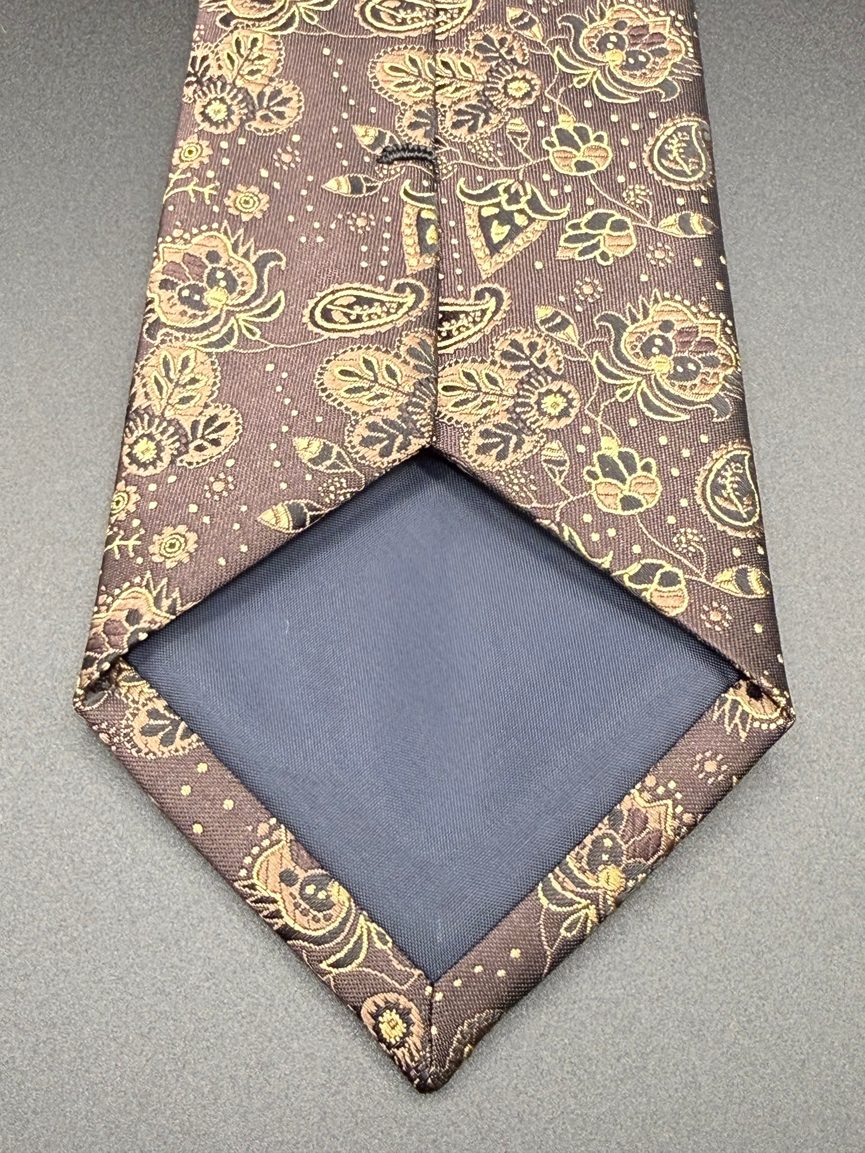 Tan, Black and Gold on Brown Cherry Blossom Paisley Necktie