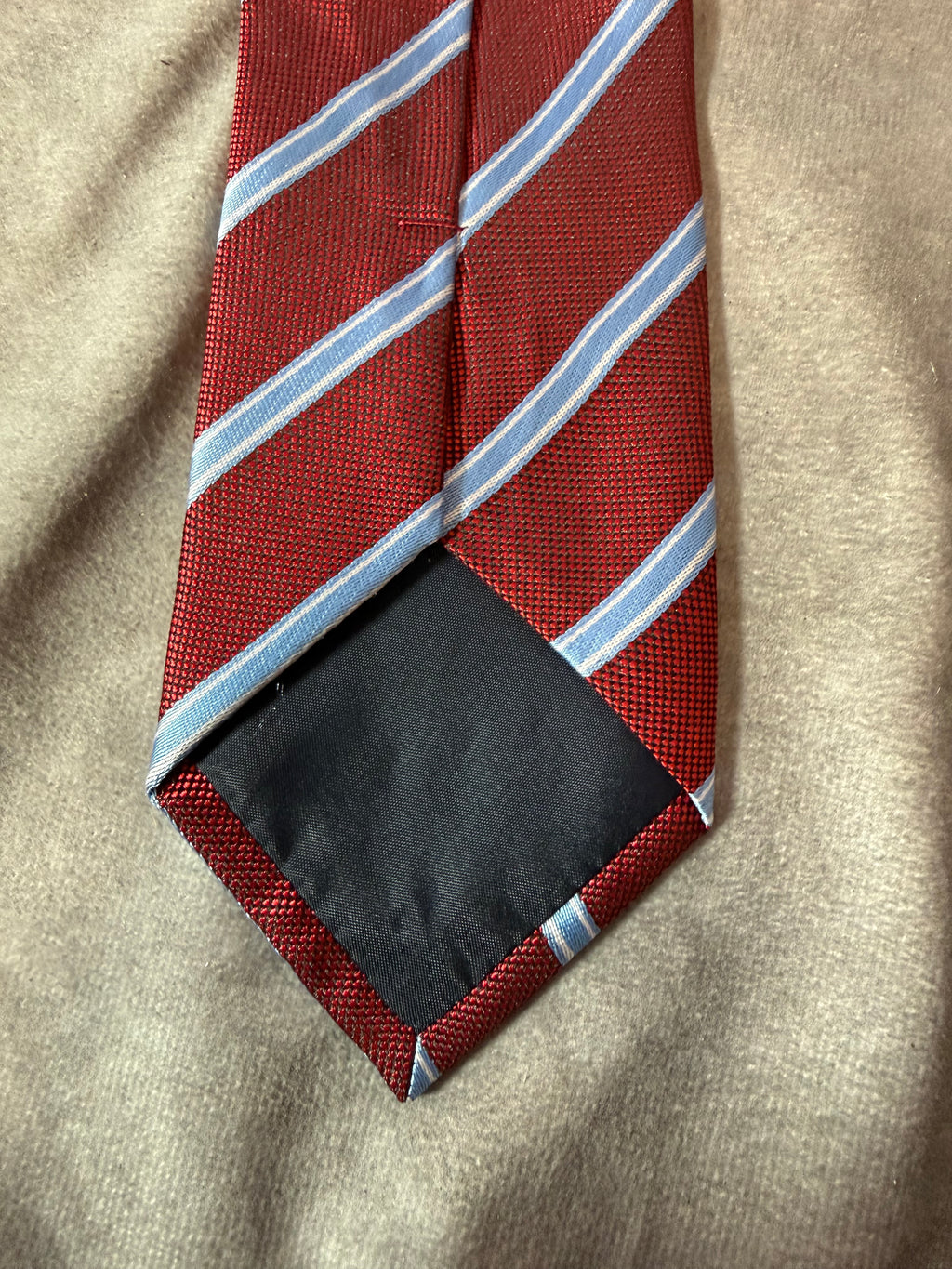 Deep Red, Sky Blue, and White Striped Necktie