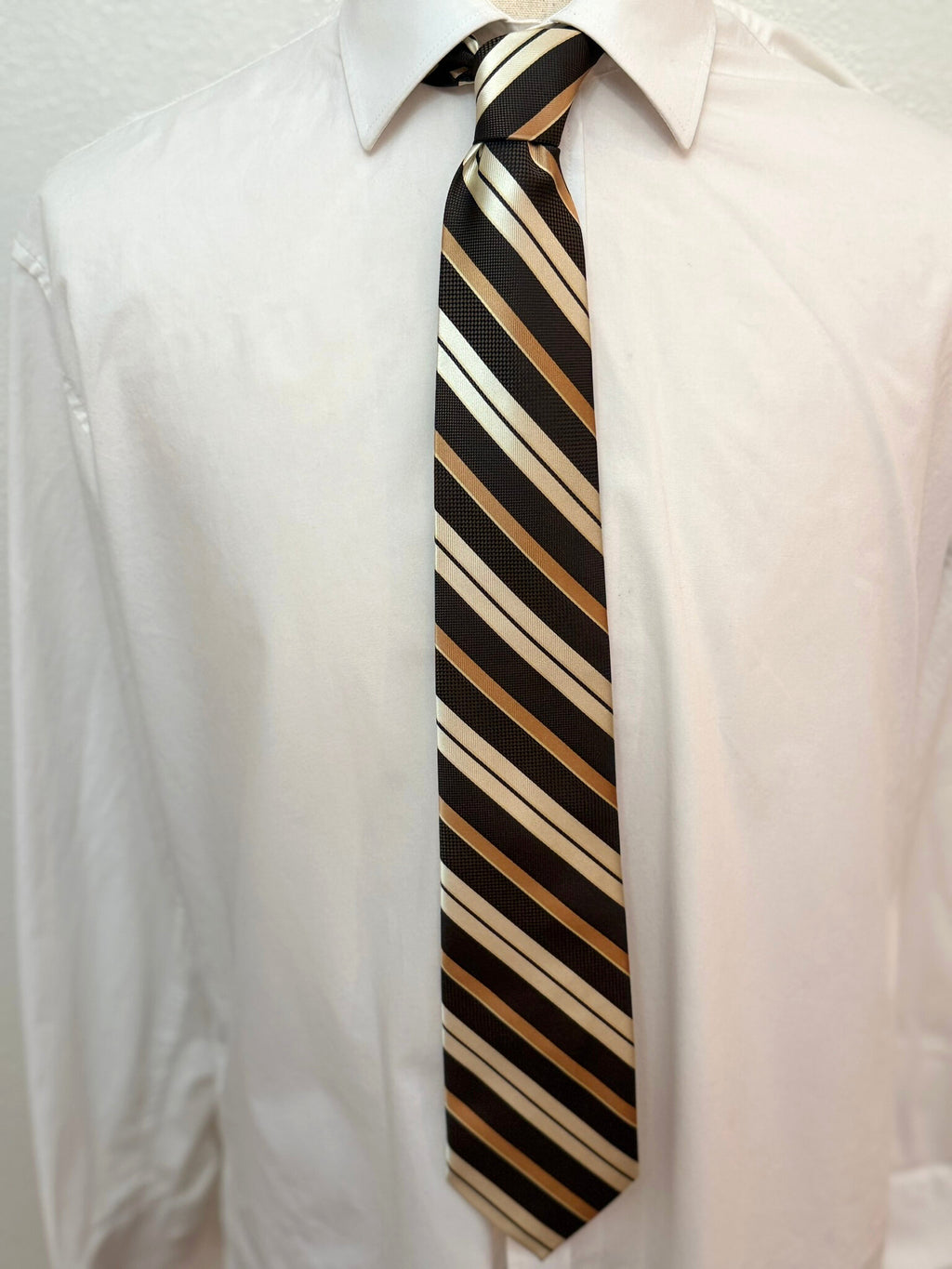 Cream, Copper, and Brown Striped Necktie