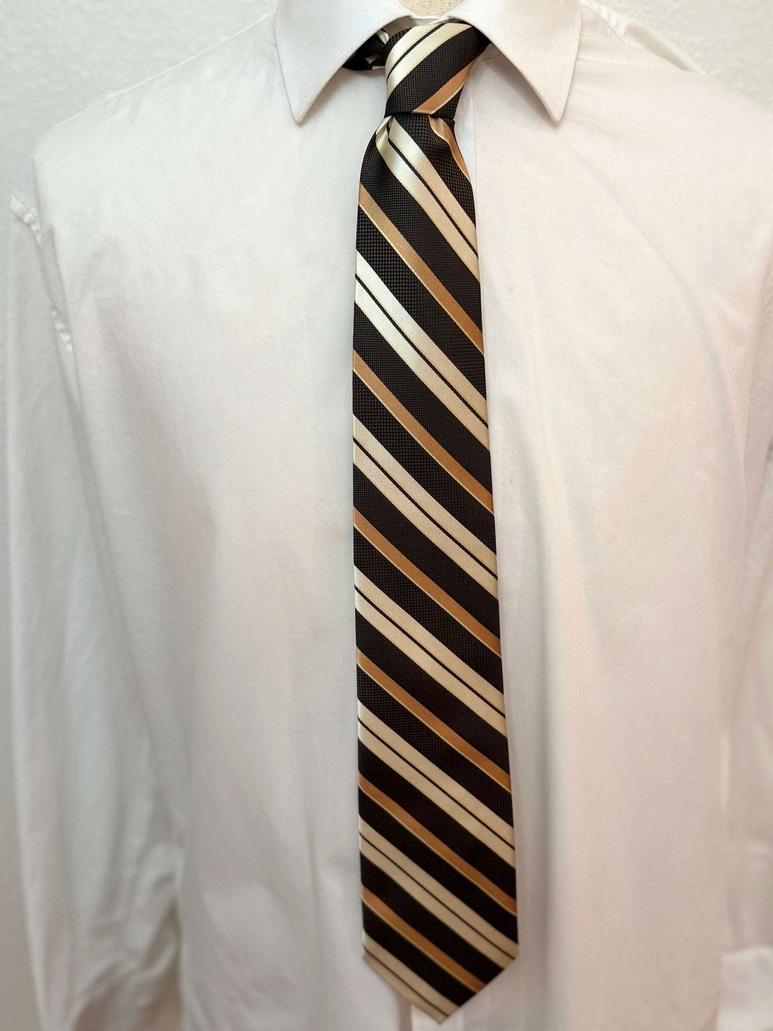 Cream, Copper, and Brown Striped Necktie