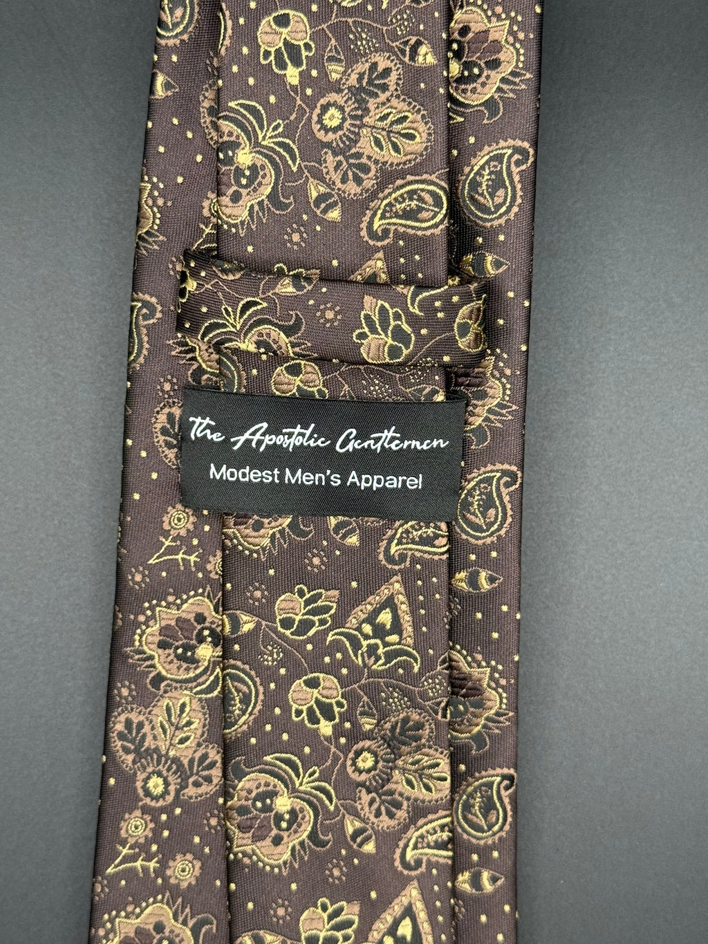 Tan, Black and Gold on Brown Cherry Blossom Paisley Necktie
