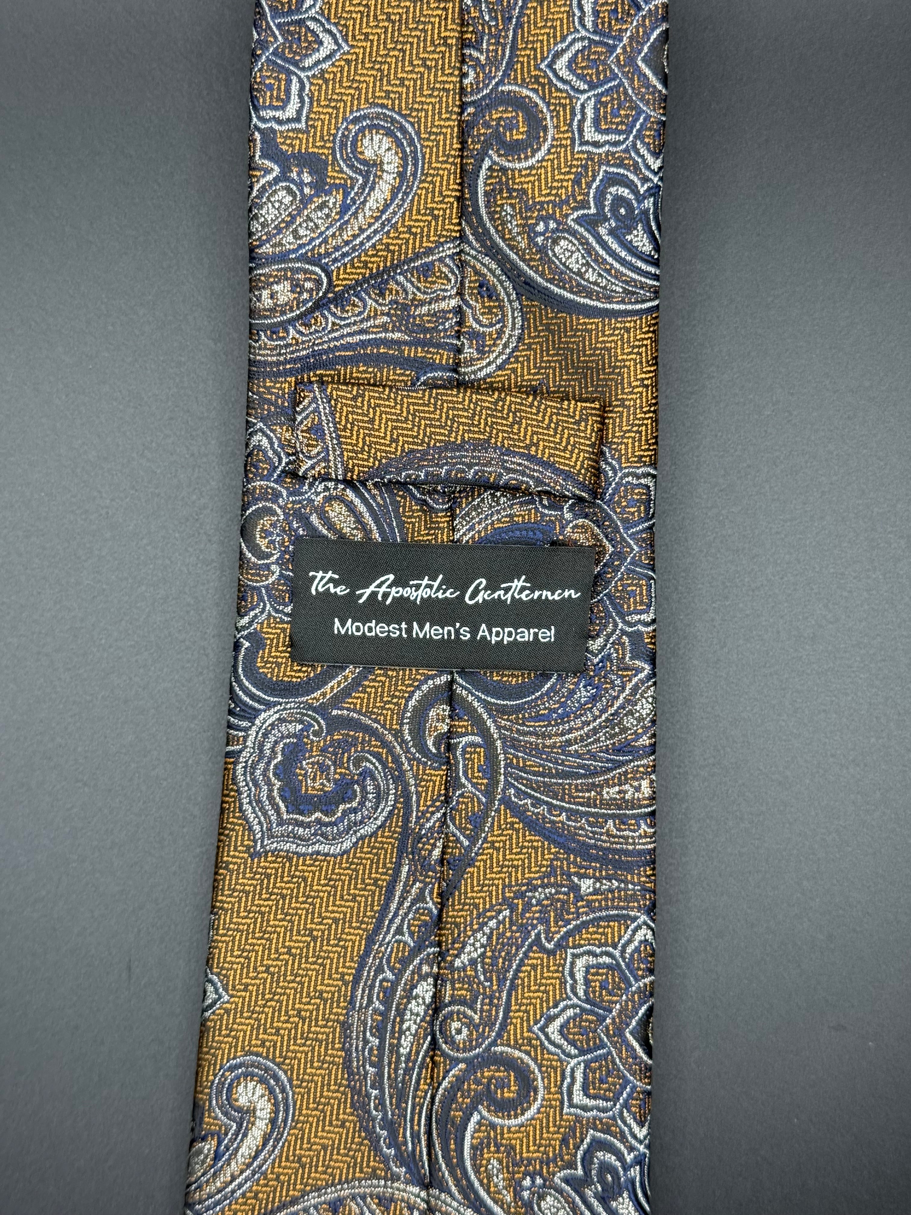 Silver and Sky Blue Vintage Paisley on Golden Yellow Necktie