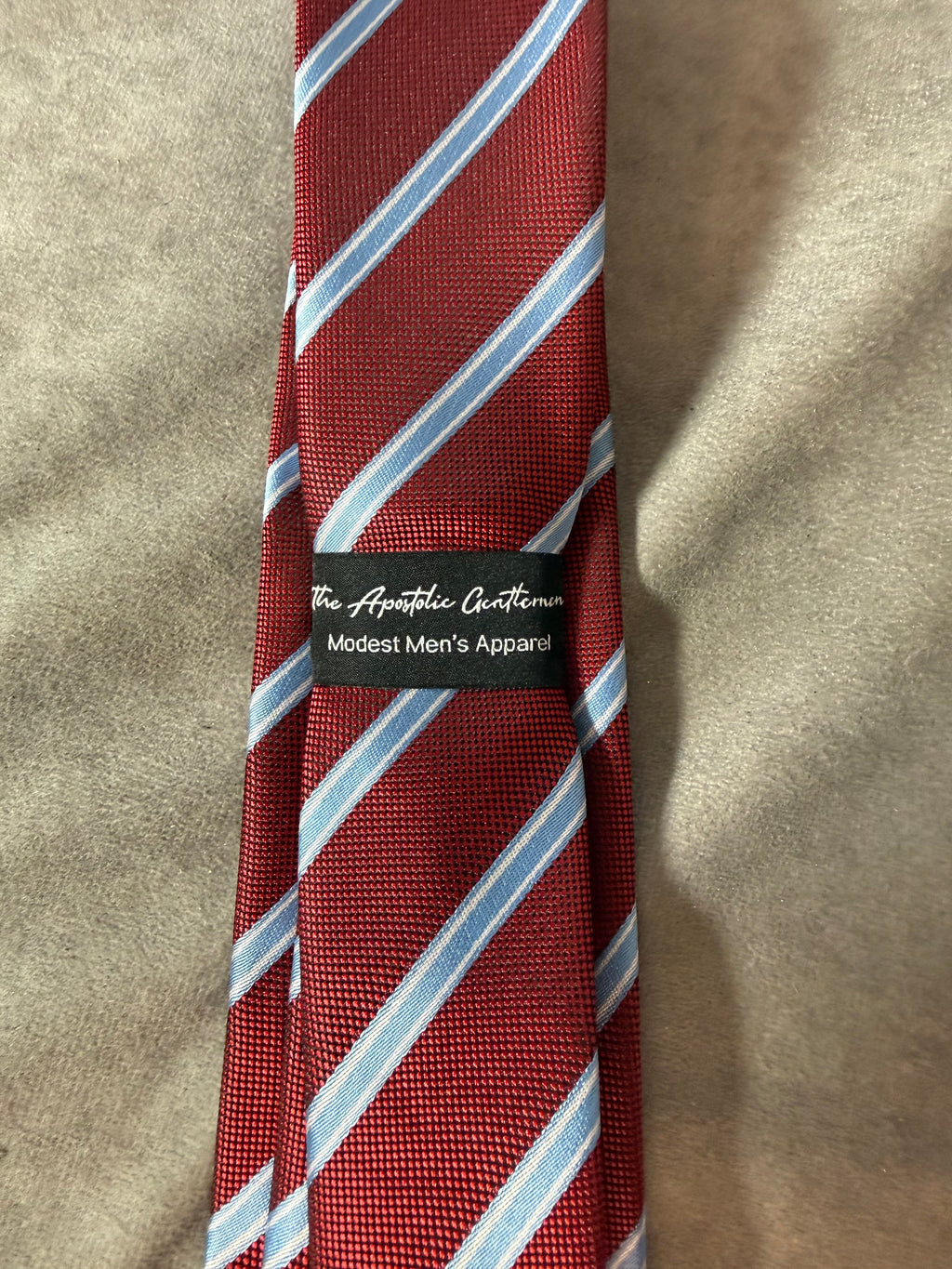 Deep Red, Sky Blue, and White Striped Necktie