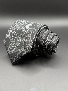Silver and Black Paisley on Deep Black Necktie