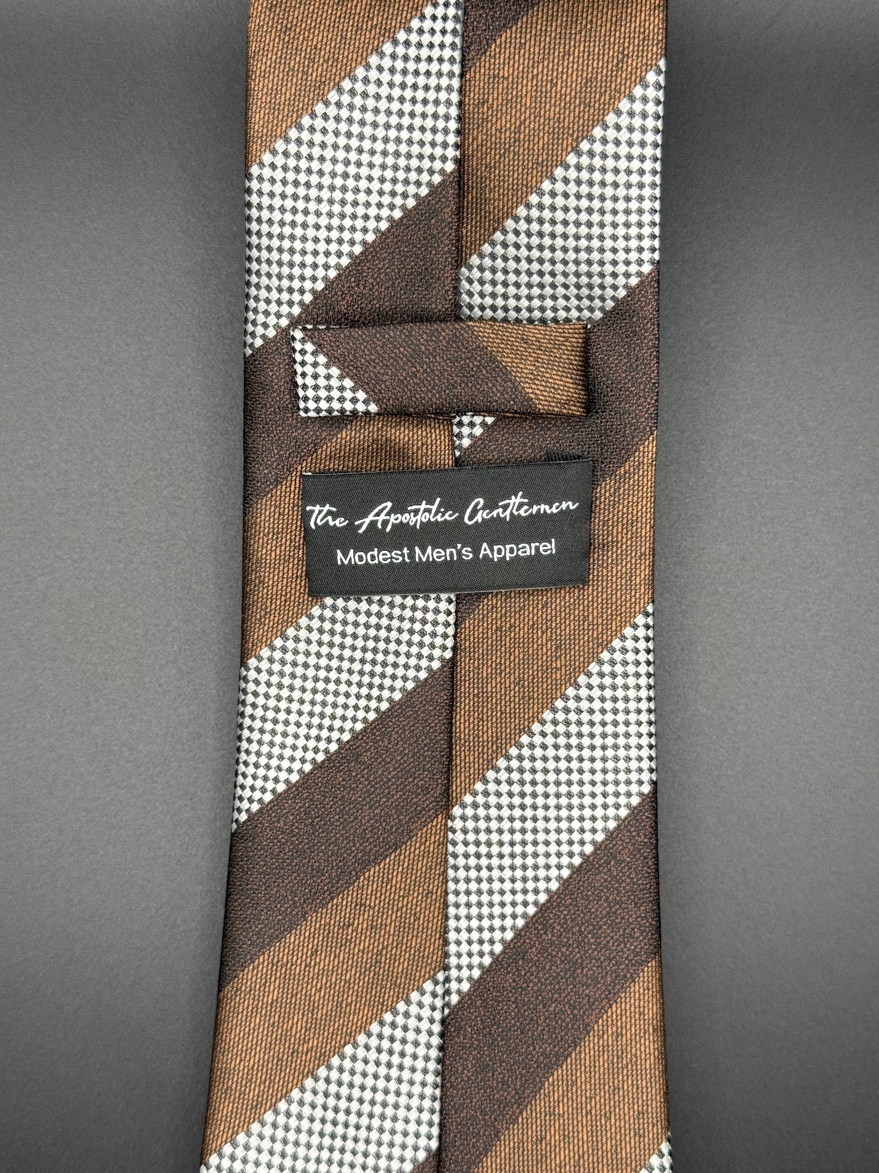Chocolate Brown, Caramel, White and Black Checkered Striped Necktie