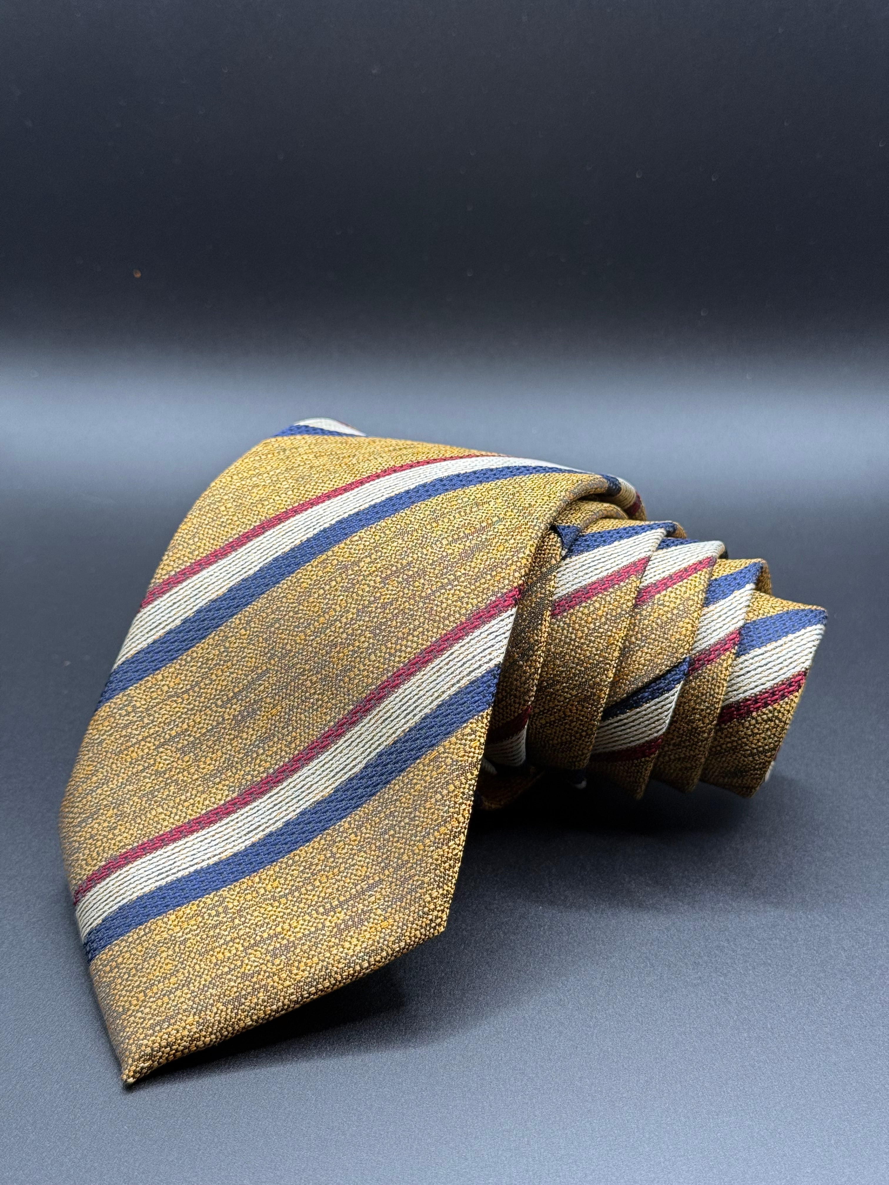 White, Blue, Red, and Golden Yellow Striped Necktie