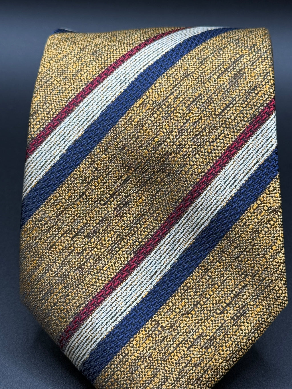 White, Blue, Red, and Golden Yellow Striped Necktie