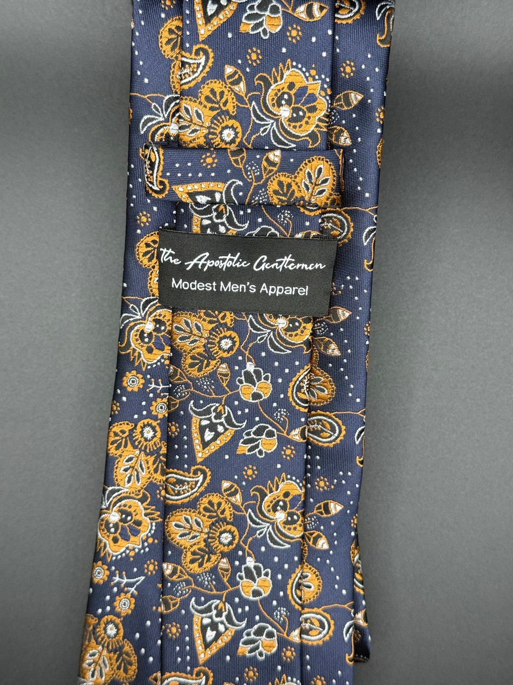Orange, Cream, and Black on Navy Cherry Blossom Paisley Necktie