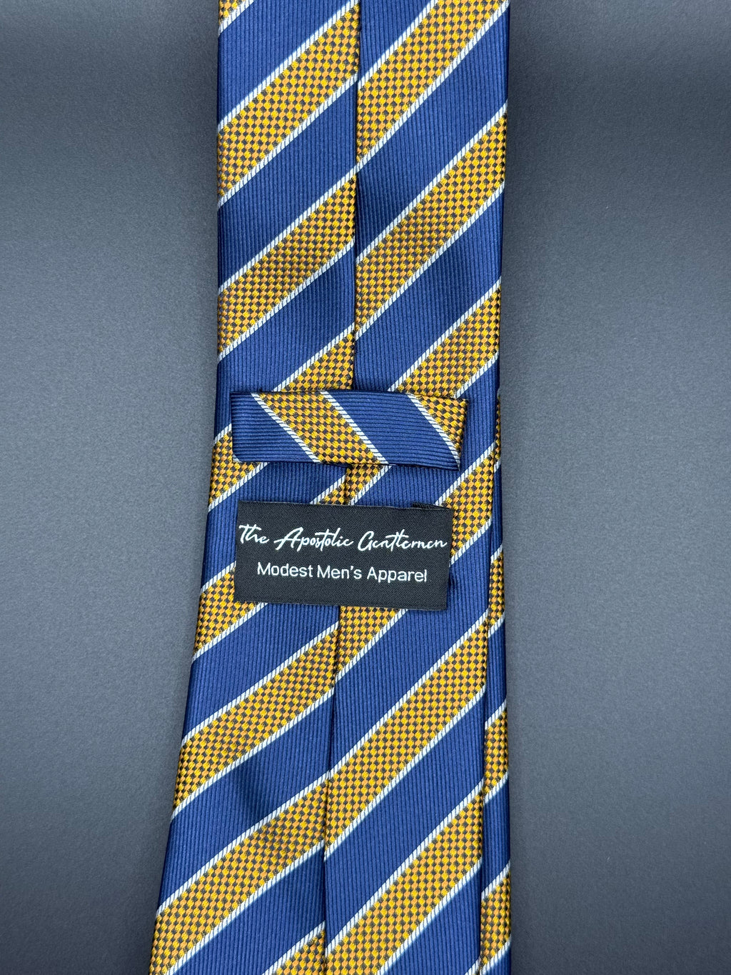 Navy, Yellow, and White Striped Necktie