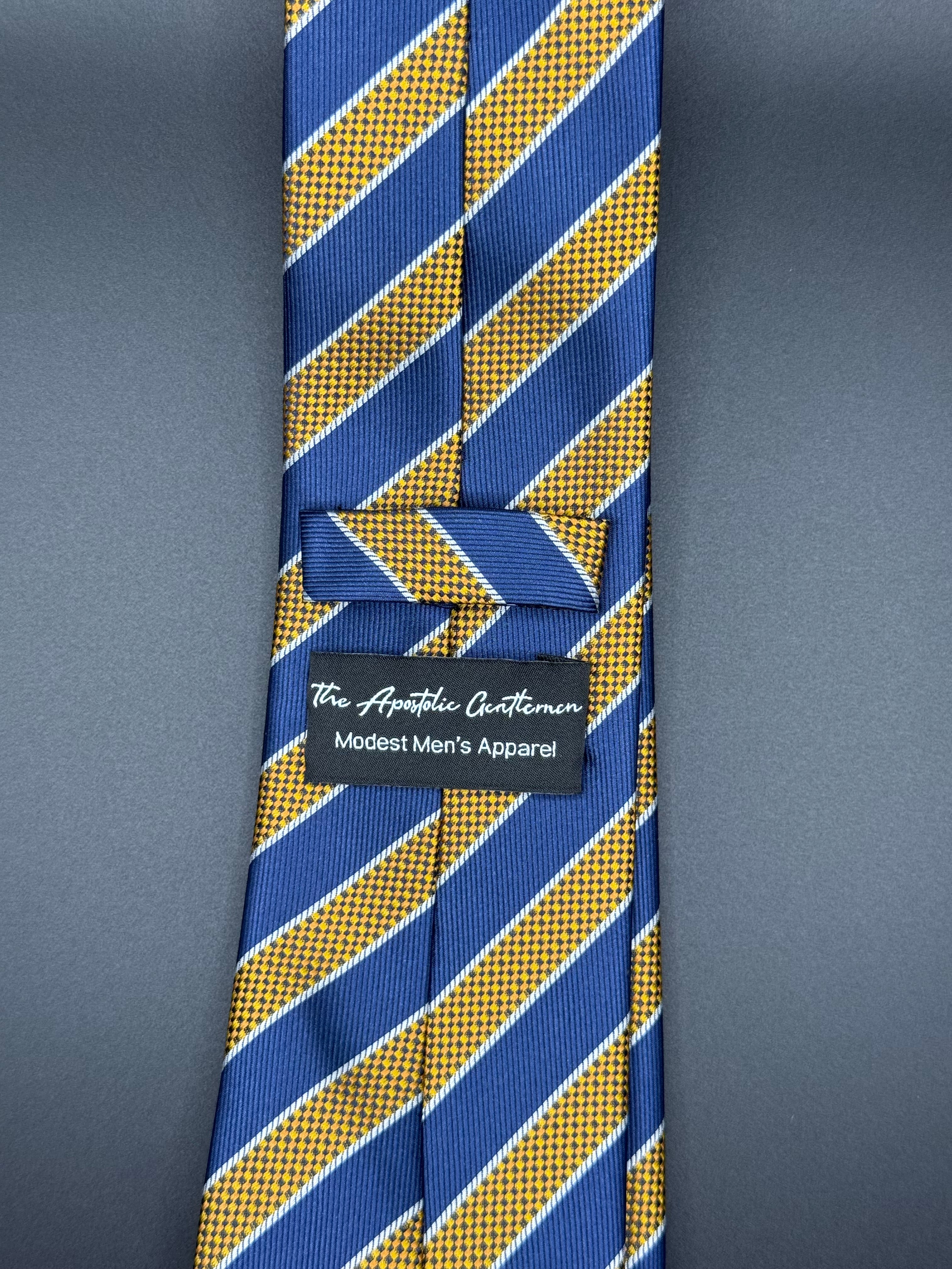Navy, Yellow, and White Striped Necktie