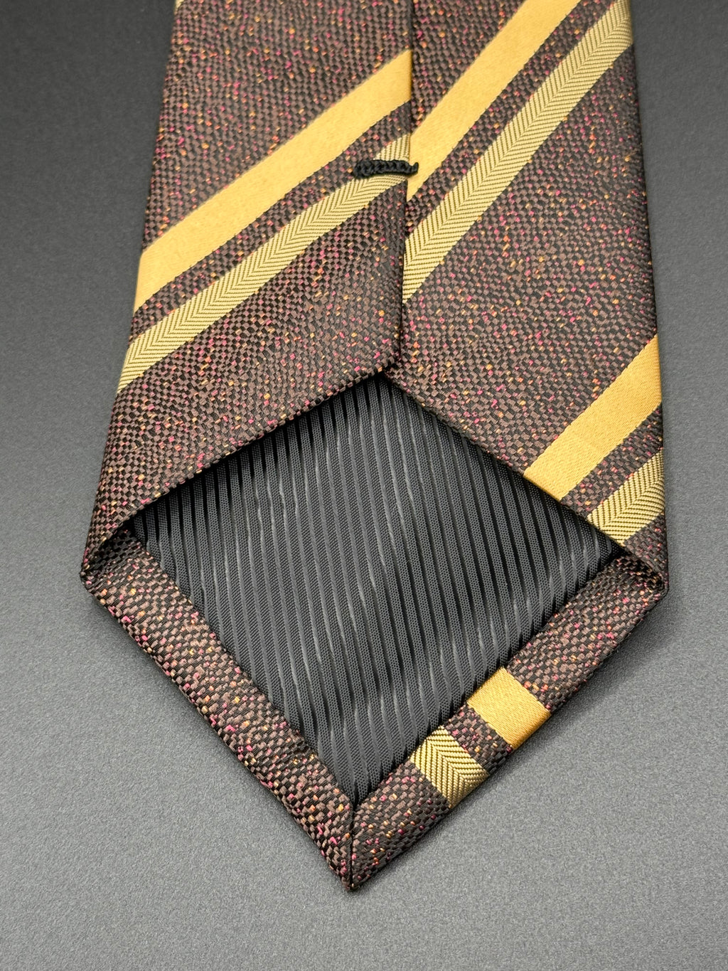 Golden Striped on Brown with Red Speckles Necktie