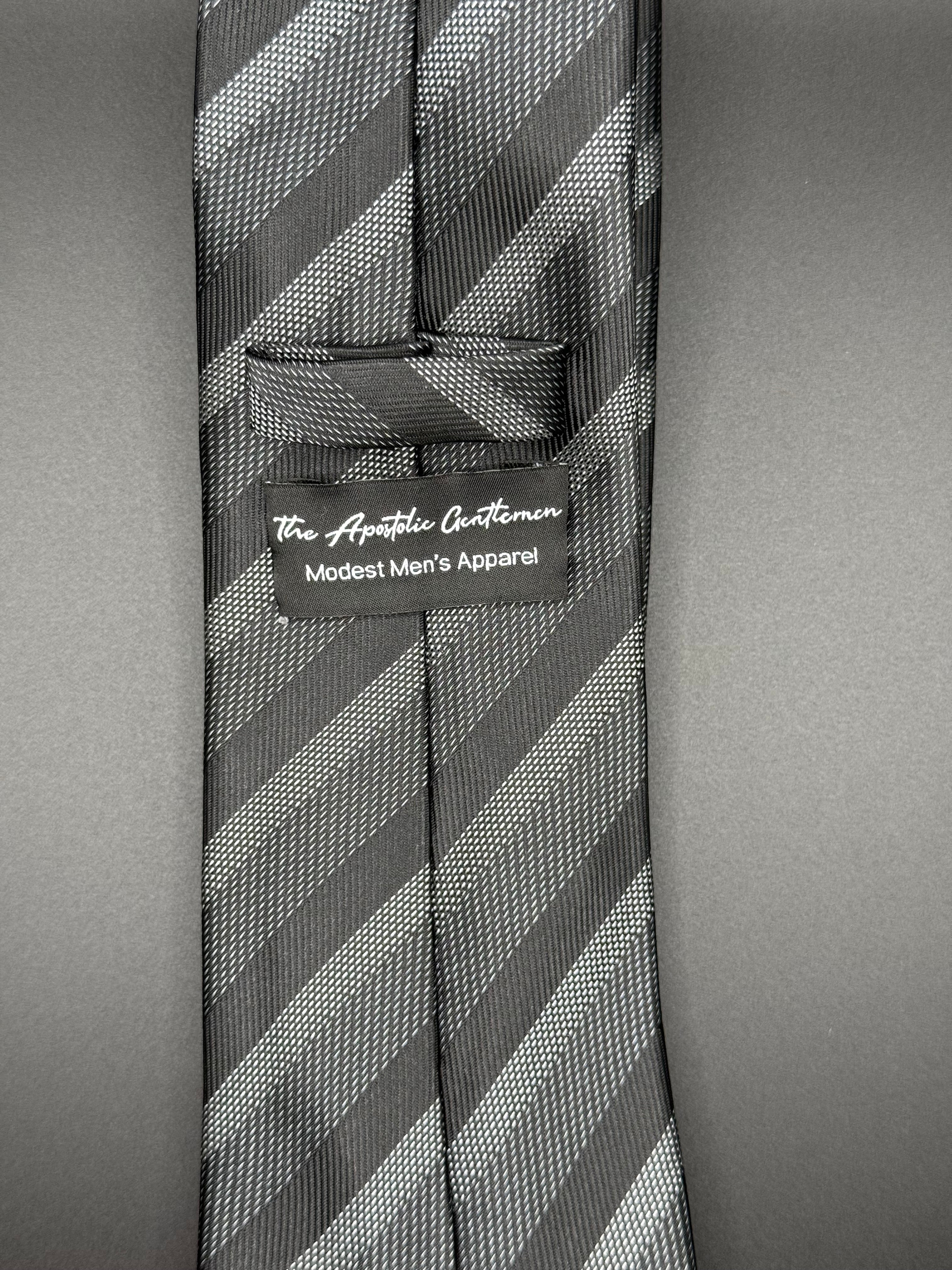 Charcoal, Grey and Silver Striped Necktie