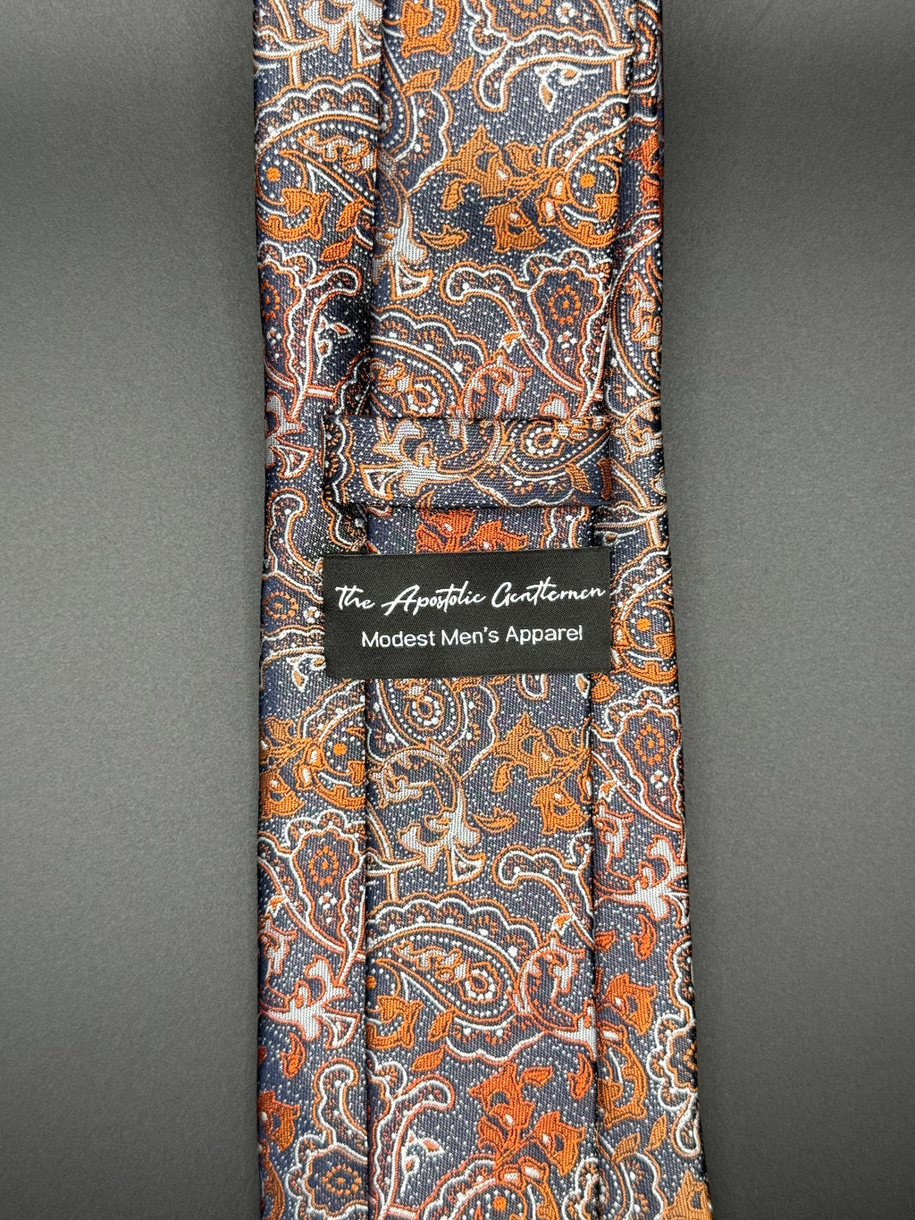 Burnt Orange and Cream Paisley on Slate Blue Necktie