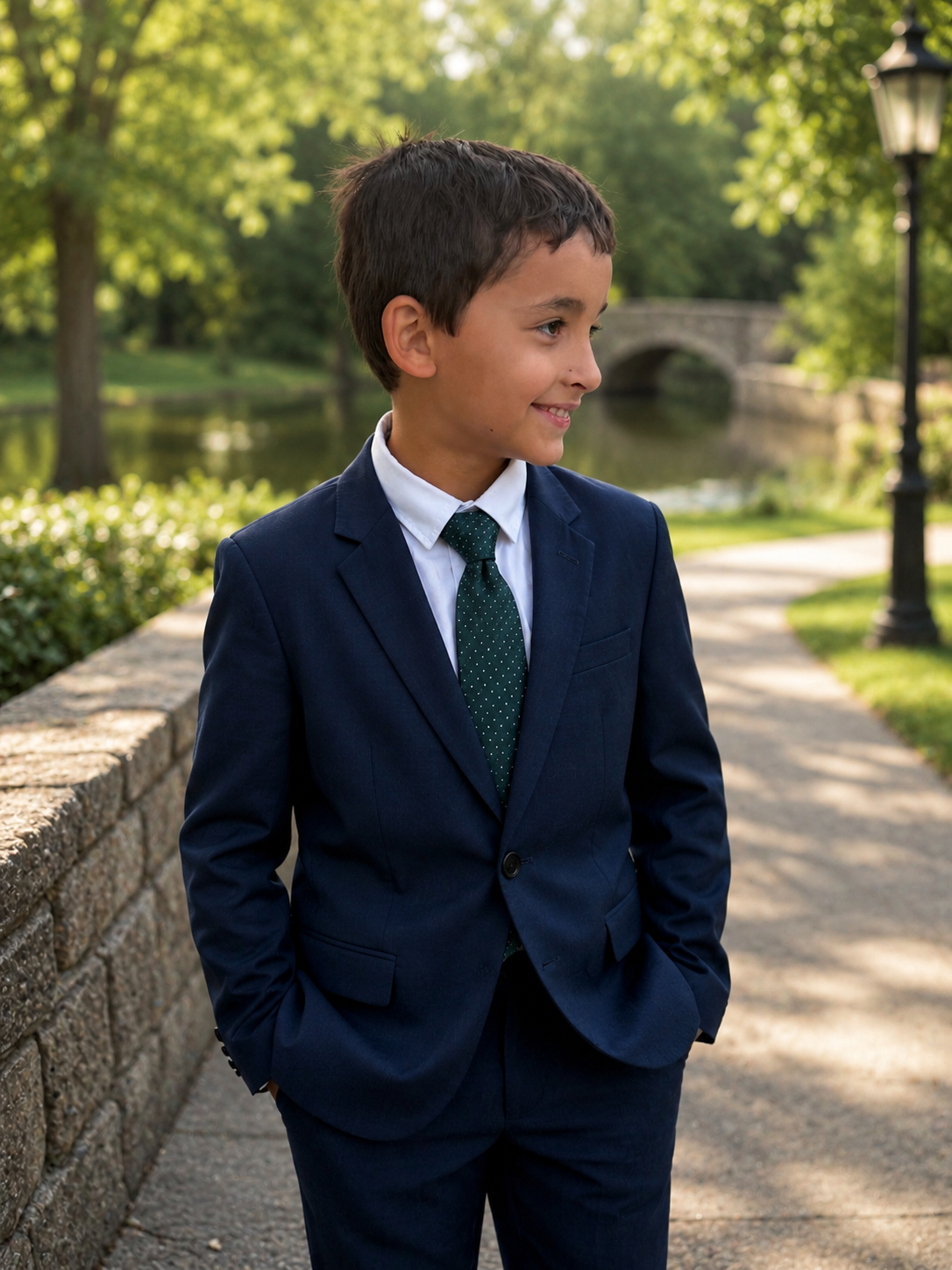 White Micro Dot on Forrest Green Young Gentleman Necktie