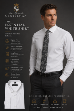 White Classic Men's Long Sleeve Dress Shirt