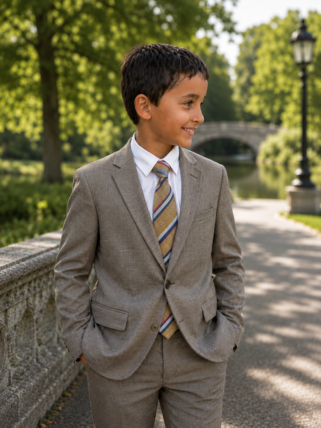 White, Blue, Red, and Golden Yellow Striped Young Gentleman Necktie