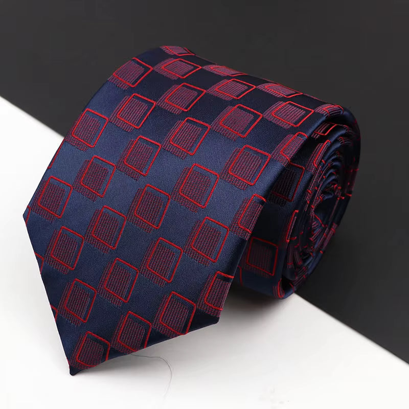 Red Cubes on Navy Geometric Necktie