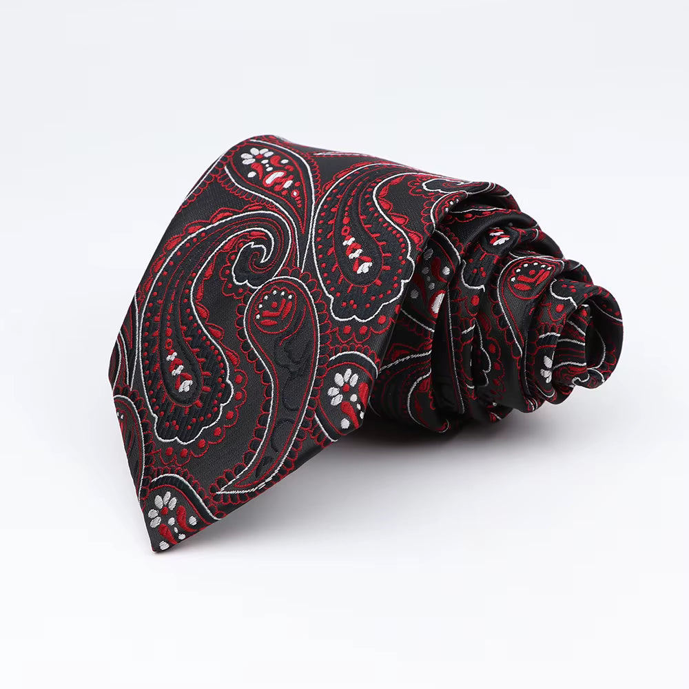 Black and Red Paisley with Silver and White Necktie